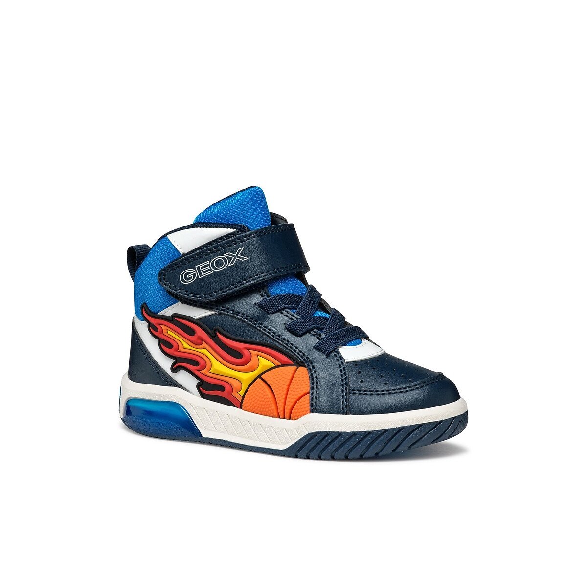 Kids Inek Breathable High Top LED Trainers navy/orange, GEOX
