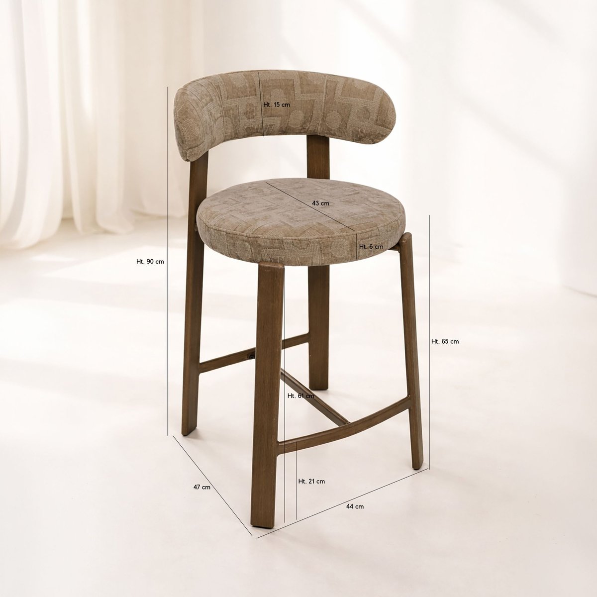 Lot de 2 chaises hautes pied bois et tissu, SUZIE taupe, NOW'S HOME