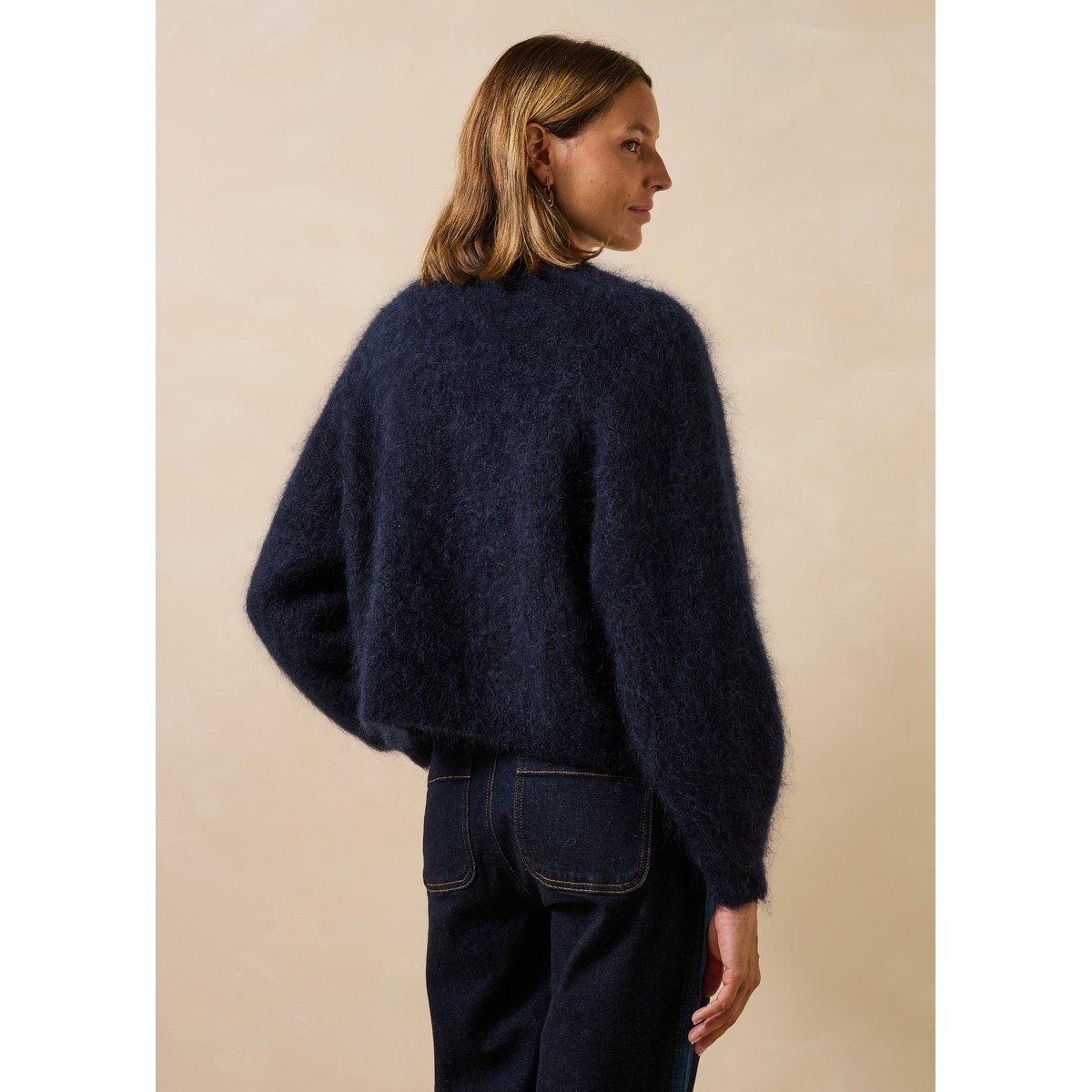 Gilet manches longues en maille bleu encre, LA FEE MARABOUTEE