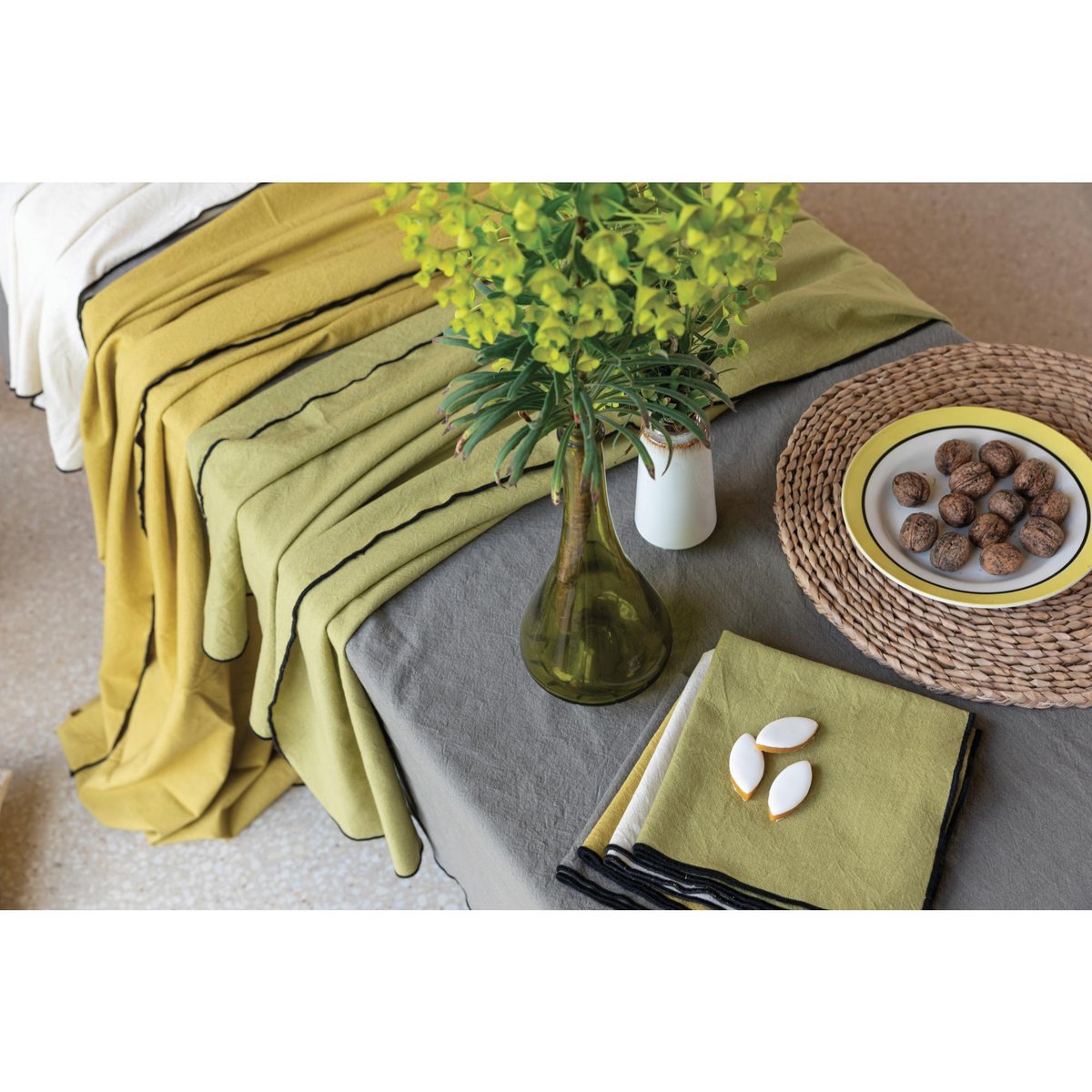 Serviette de table recyclée Grace kaki, WINKLER