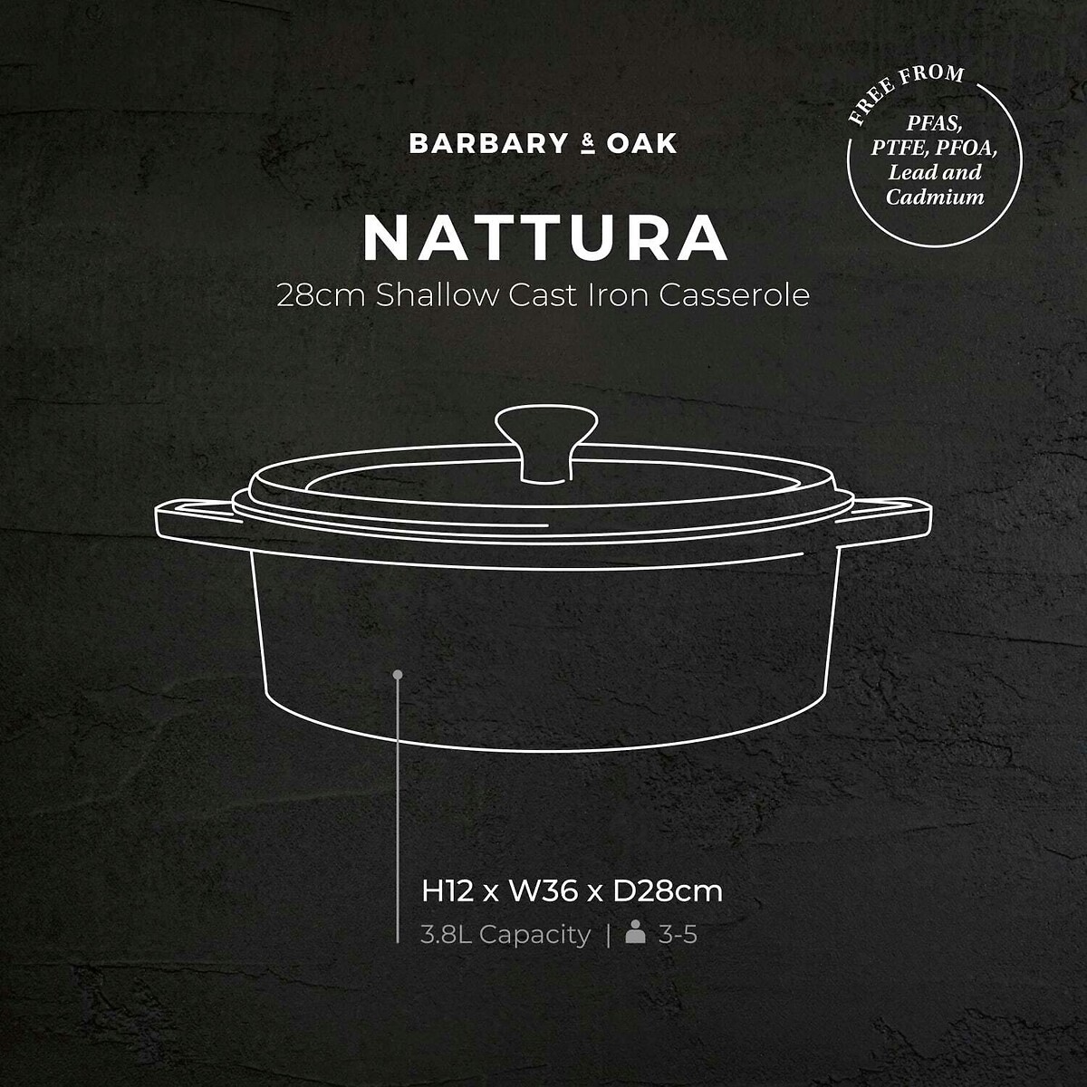 28cm Nattura Round Cast Iron Casserole Dish teal, BARBARY & OAK