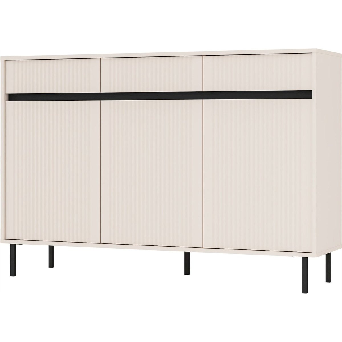 Commode bois collection OSAKA fronts rainurés beige sable et noir, RECOLLECTION