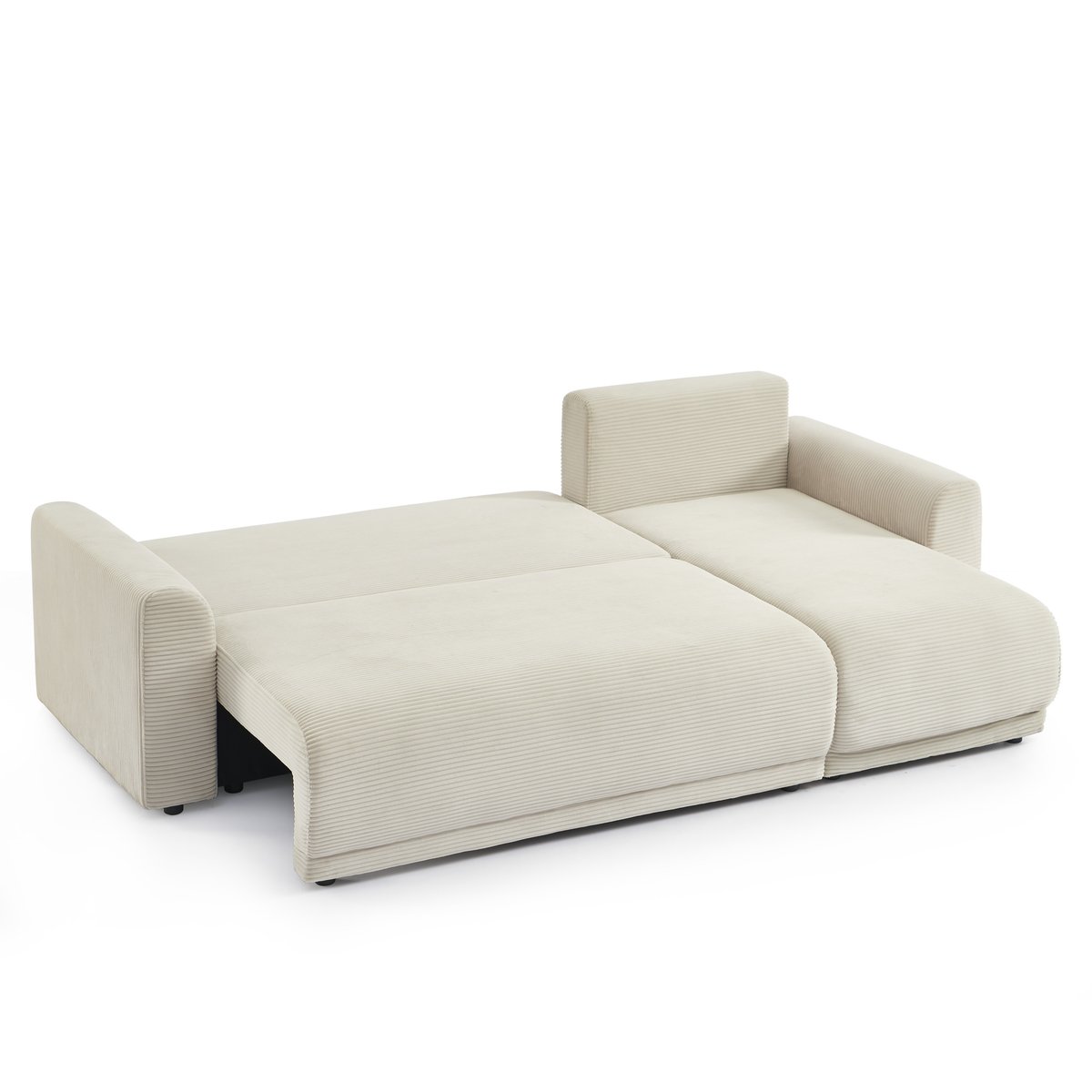 Canapé d'angle convertible velours SOLINE beige, BAÏTA