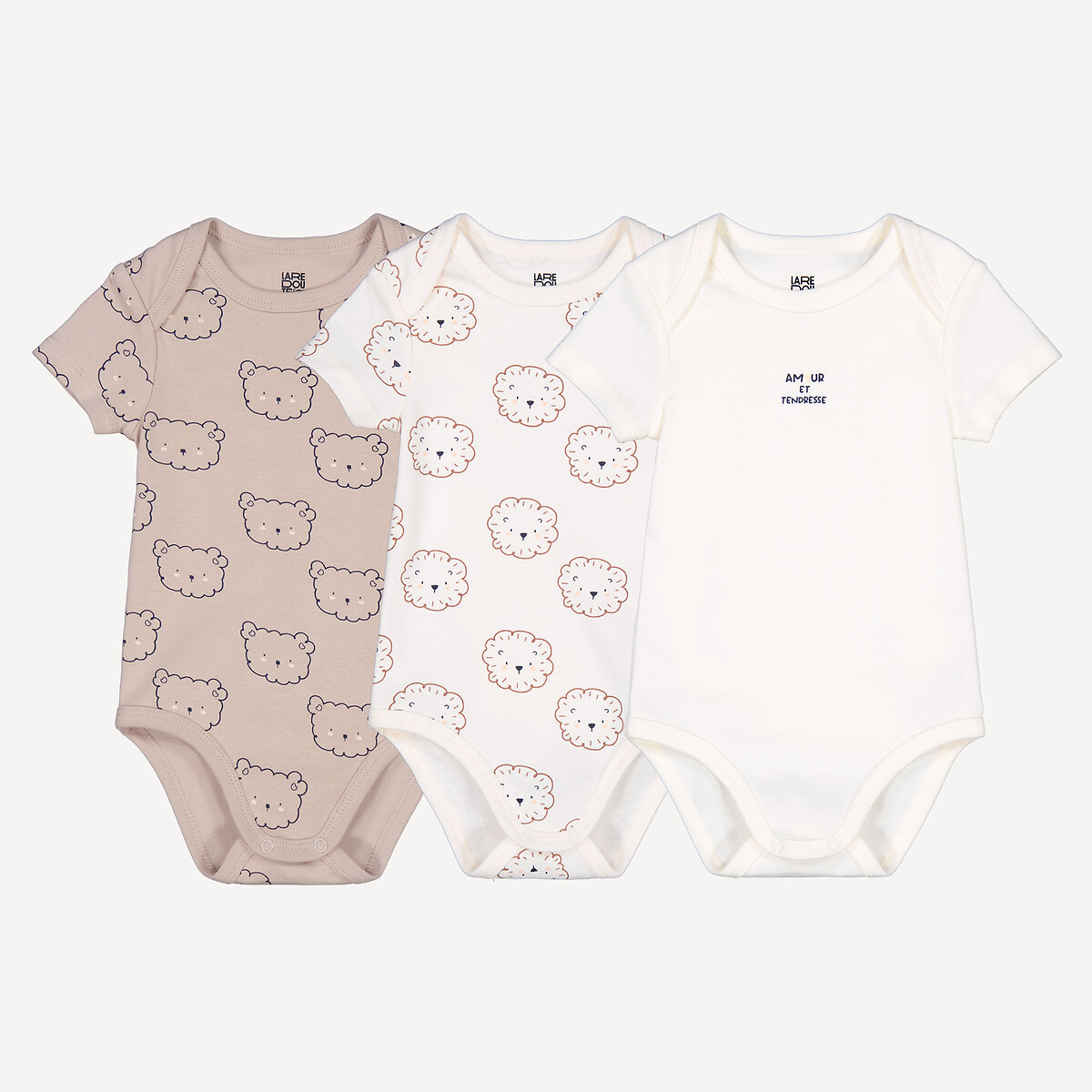 Lot de 3 bodies manches courtes, emmanchures américaines marron + écru, LA REDOUTE COLLECTIONS