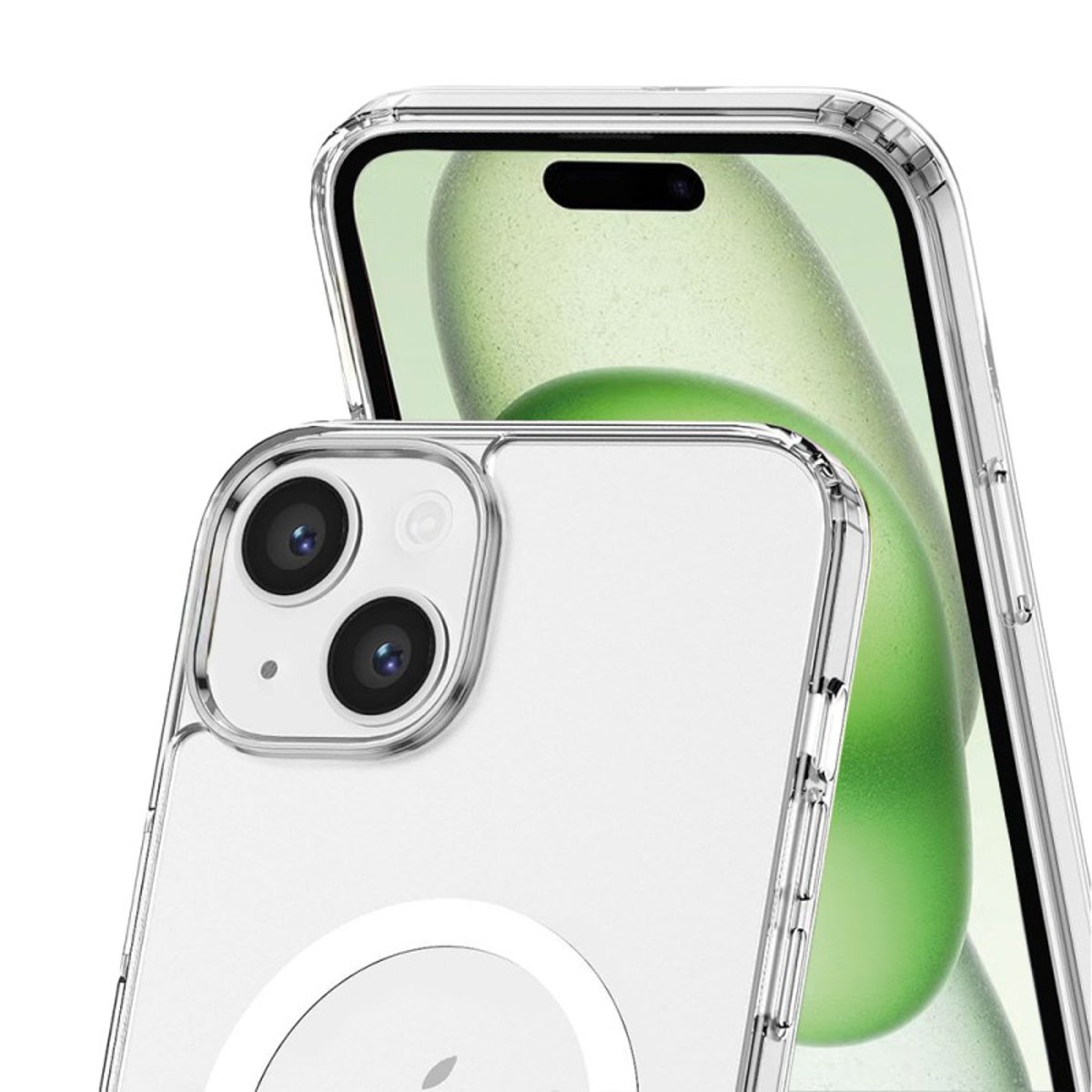 Coque Anti-choc compatible Magsafe pour iPhone 15 Plus Transparente + 2 protections écran et 2 protections objectif caméra transparent, EVETANE