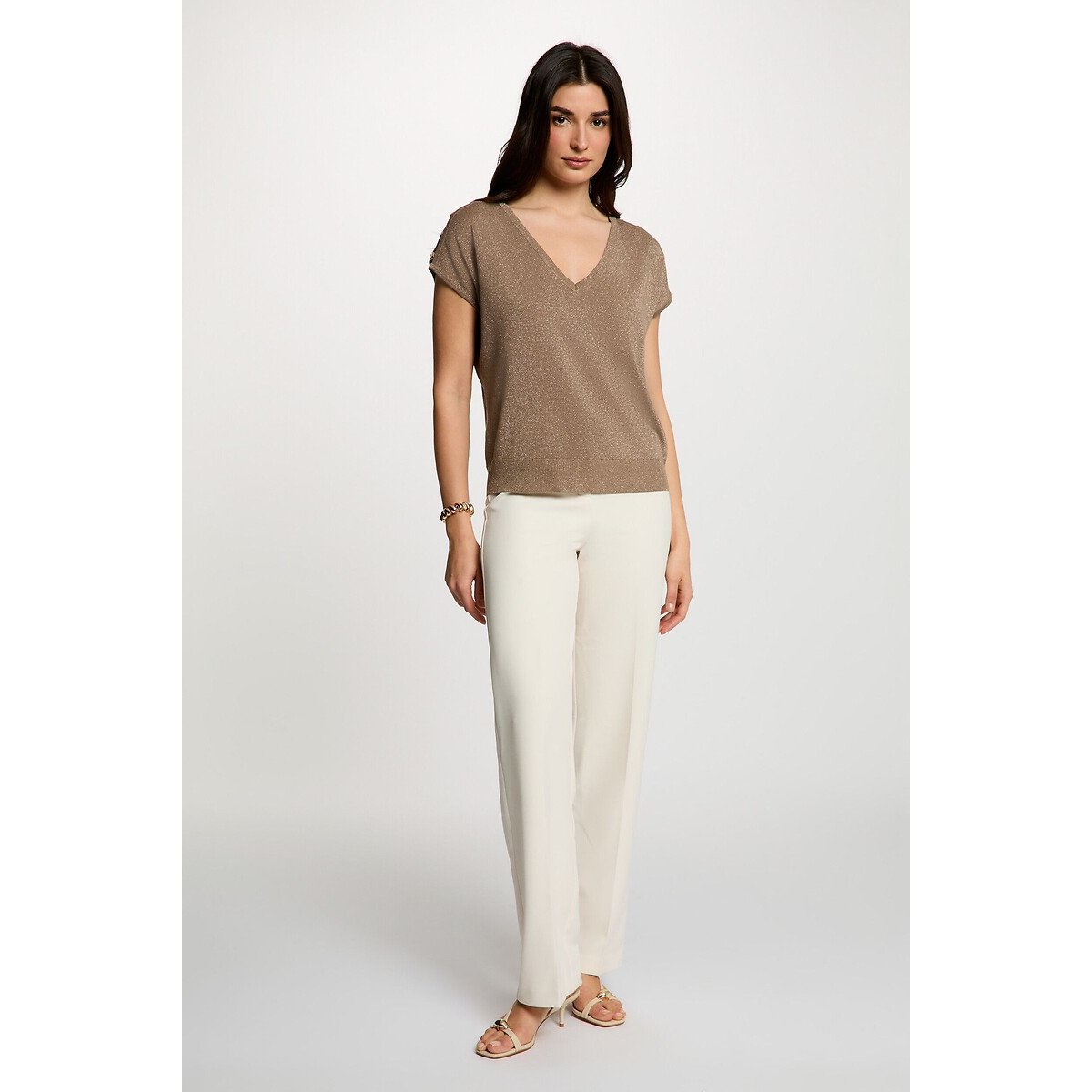 Oversized V-Neck Jumper beige, MORGAN