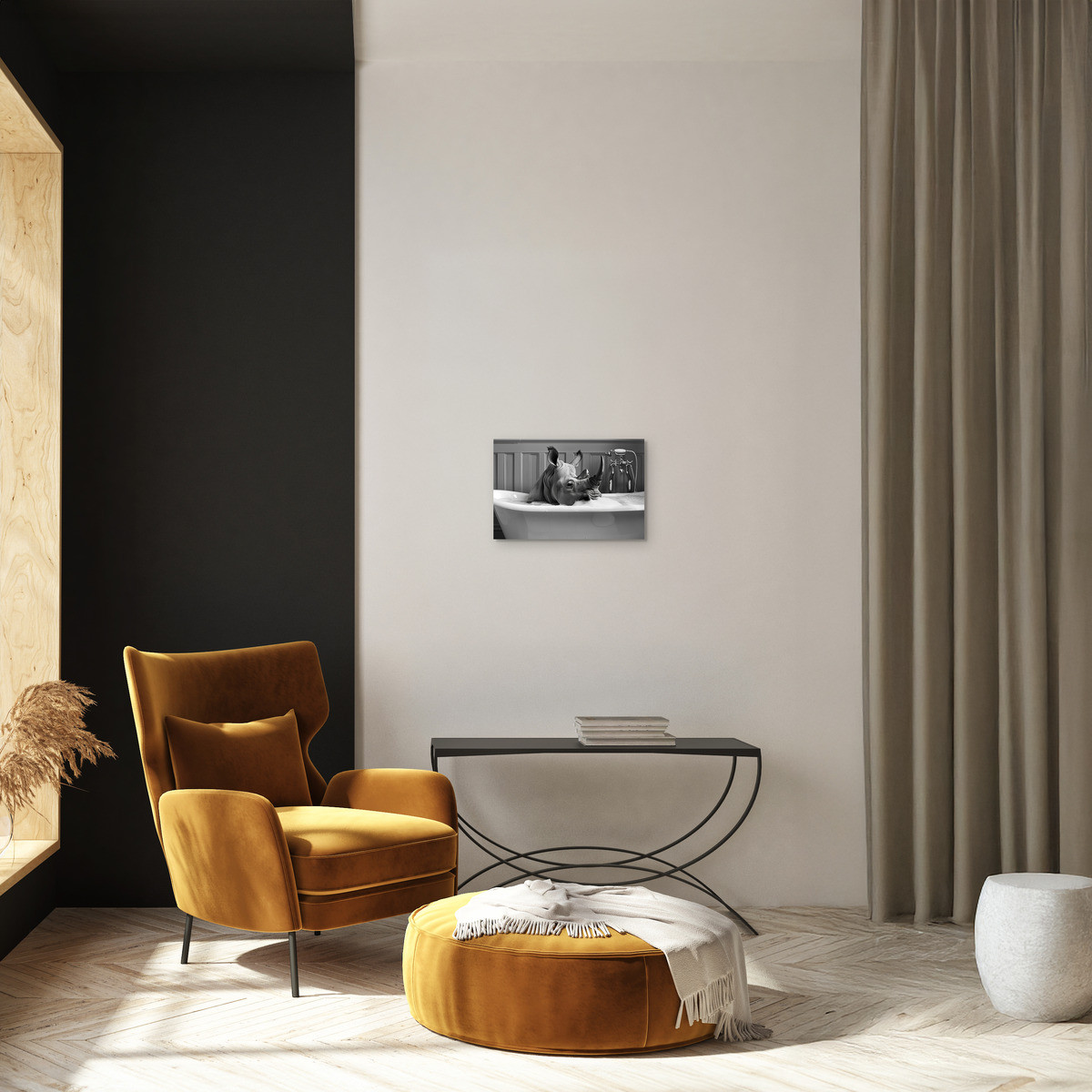 Tableau Sur Toile Rhinocéros Au Bain ANIMAUX HUMANISÉS tableaux sur toile-noir & blanc, CEANOTHE