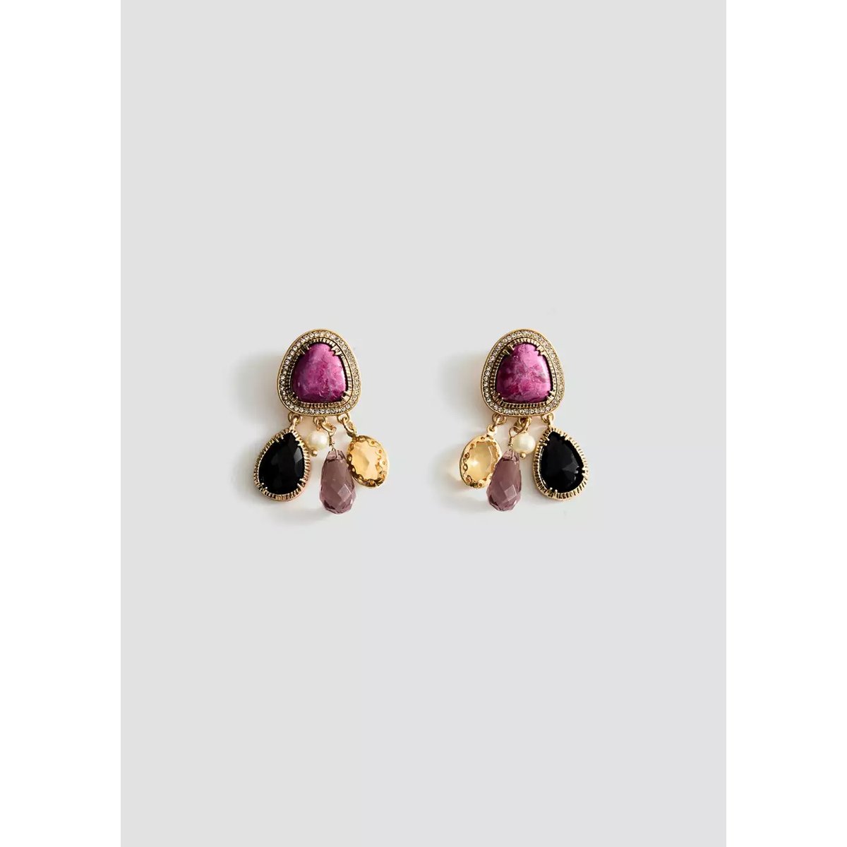 Boucles d’oreilles pierre perles pendantes or, MANGO