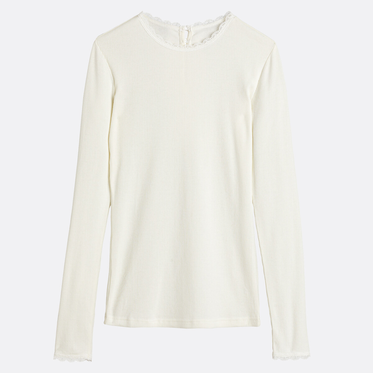 Nauwsluitend T-shirt met ronde hals, kanten details ivoor, LA REDOUTE COLLECTIONS