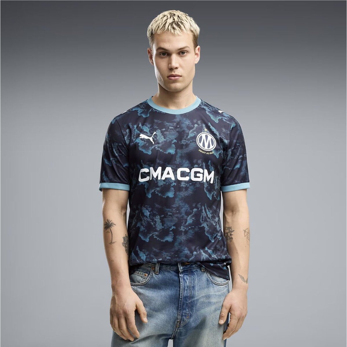 Camiseta de fútbol del Olympique de Marsella, camiseta de visitante azul marino, PUMA