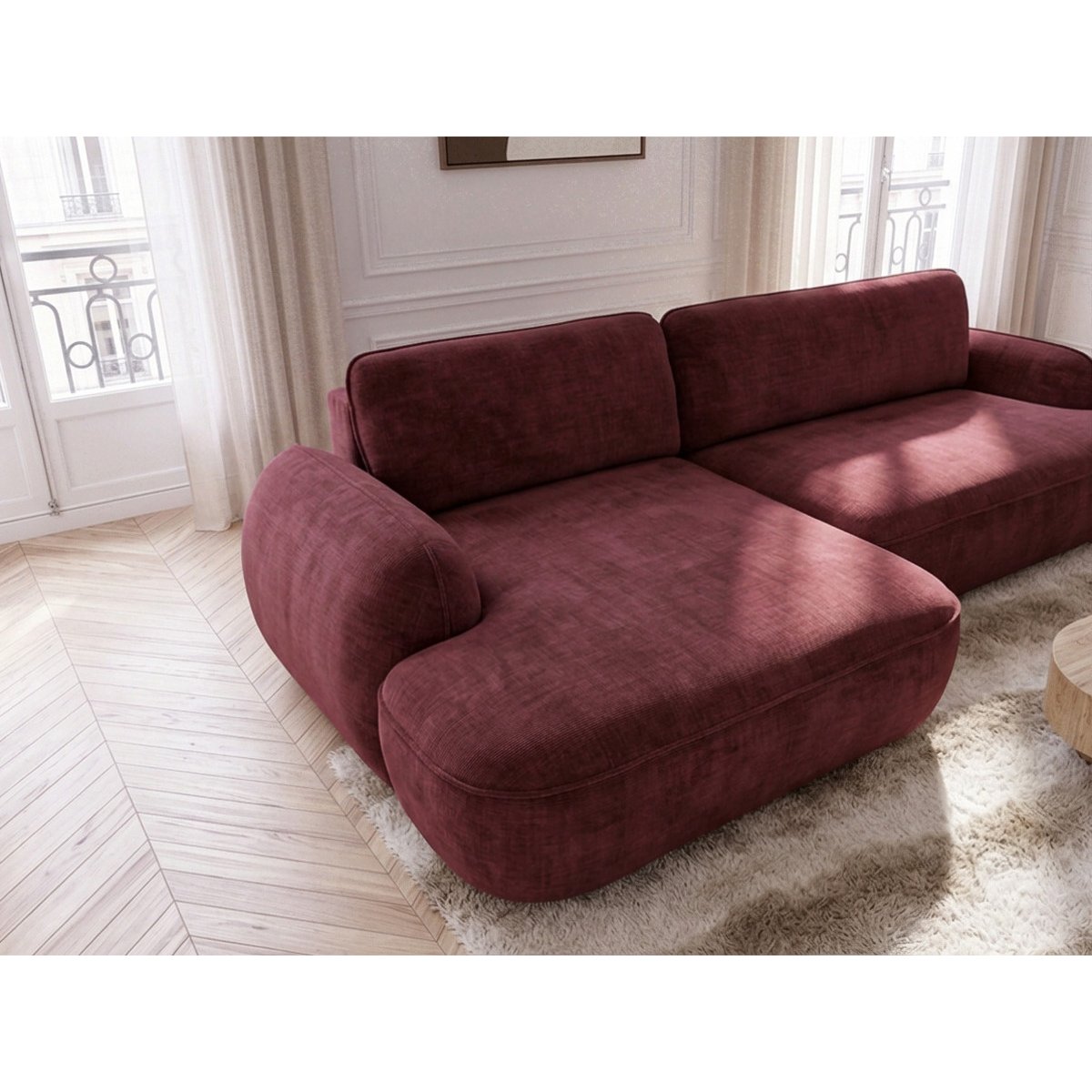 Canapé d'angle convertible 3 places en tissu lisse, CELESTE rouge, BOBOCHIC