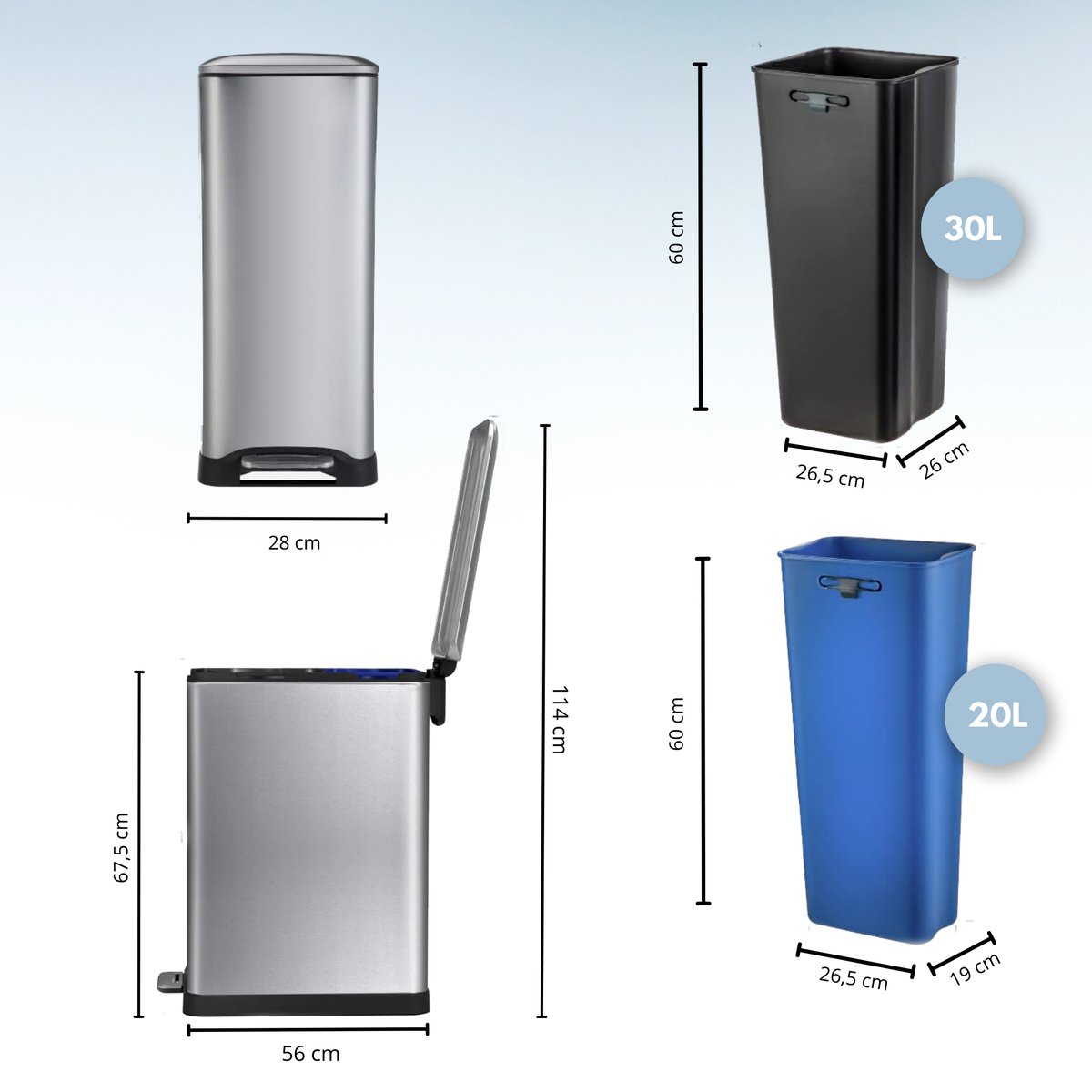 Poubelle de cuisine tri sélectif EDGE argent, KITCHEN MOVE