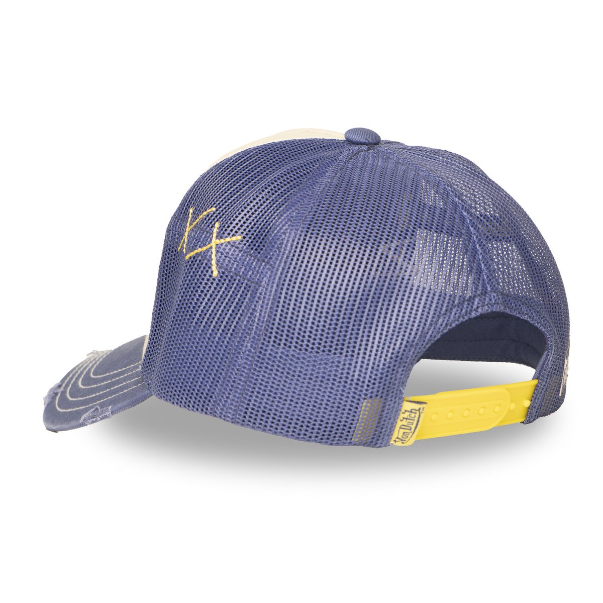 Casquette trucker USED bleu foncé/beige/jaune/blanc, VON DUTCH