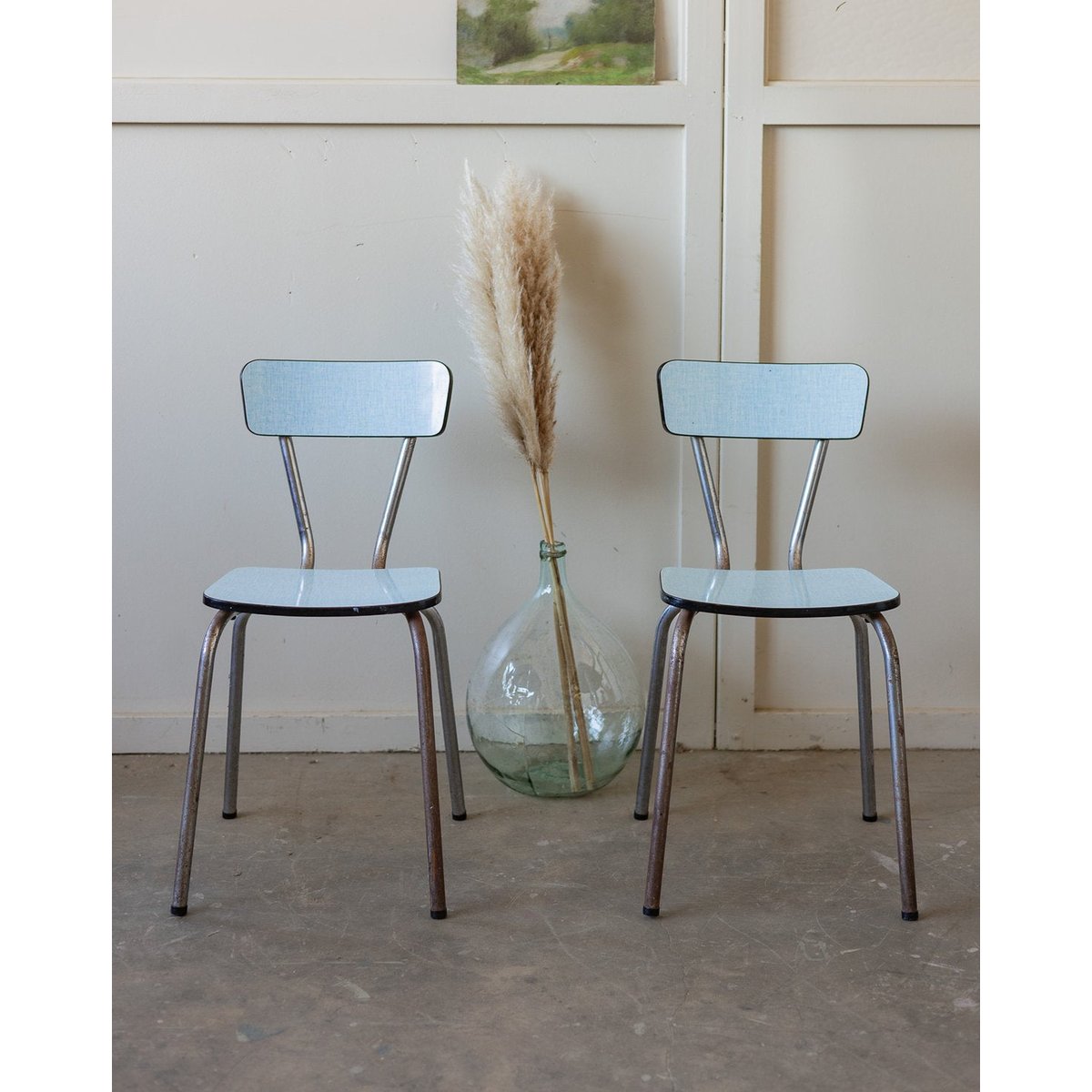 Paire de chaises en formica Alma N°1948 - Bon état bleu clair, DEBONGOUT