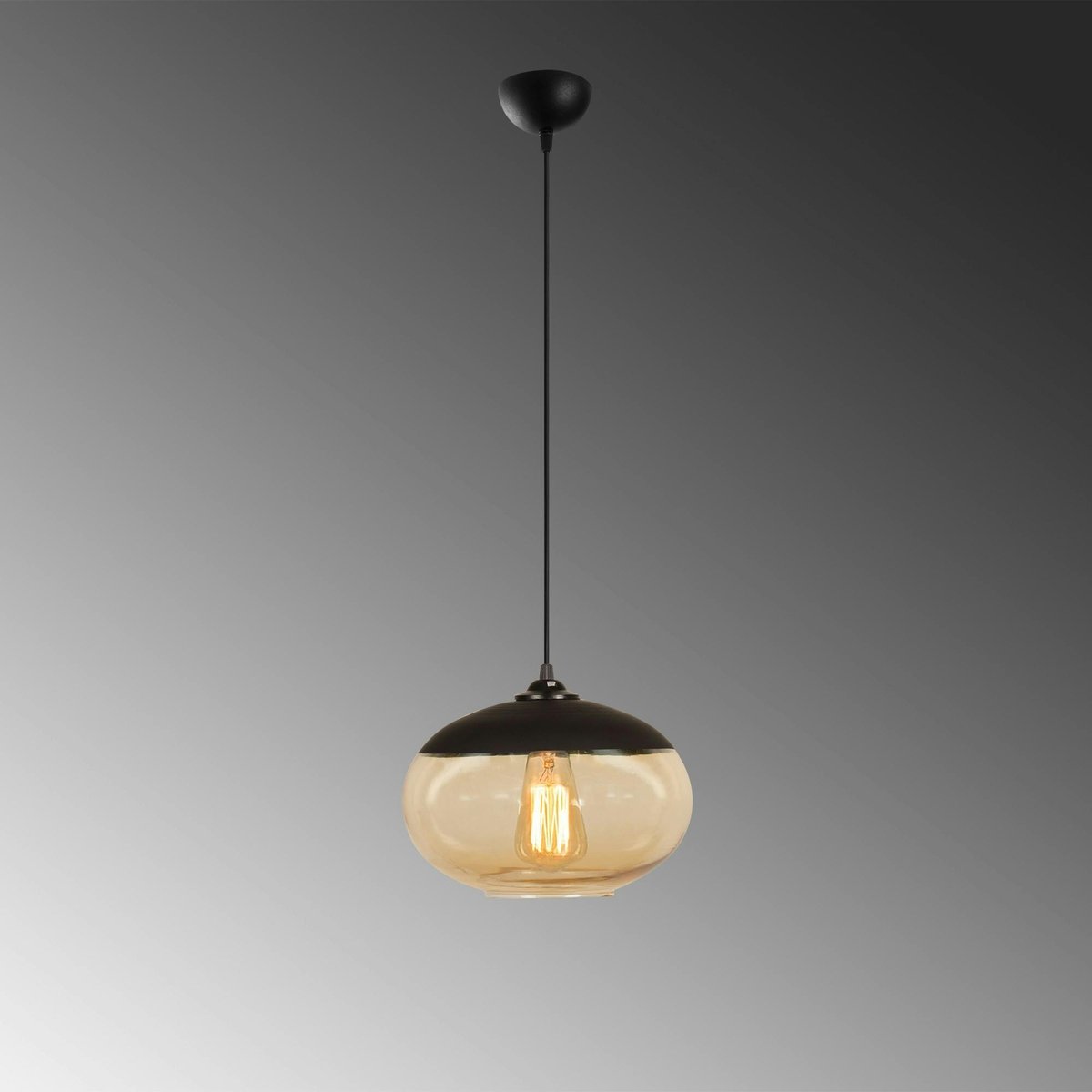 Suspension verre ambré et métal noir, forme ovale SIVAS noir, PIER IMPORT