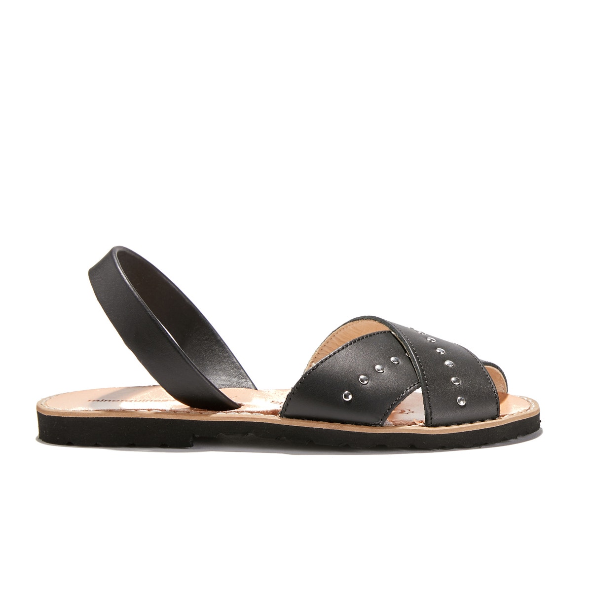 Sandales Plates Cuir De Vache Avarca Rock noir, MINORQUINES