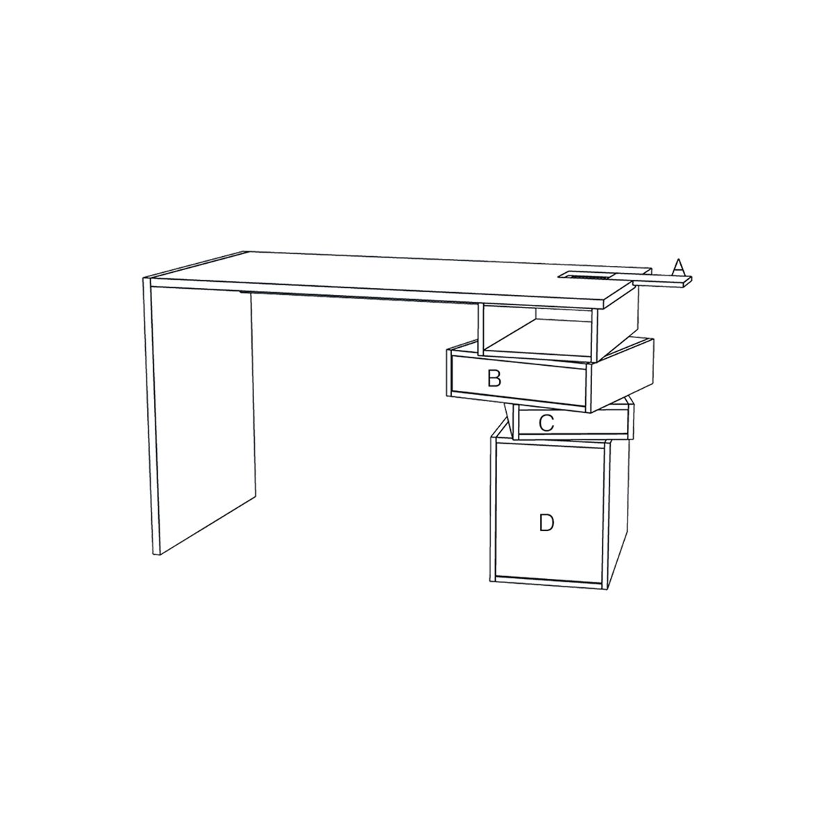 Bureau Empil en chêne massif bois clair & a et d vert sauge, b ardoise marine, c gris lin, DRUGEOT MANUFACTURE