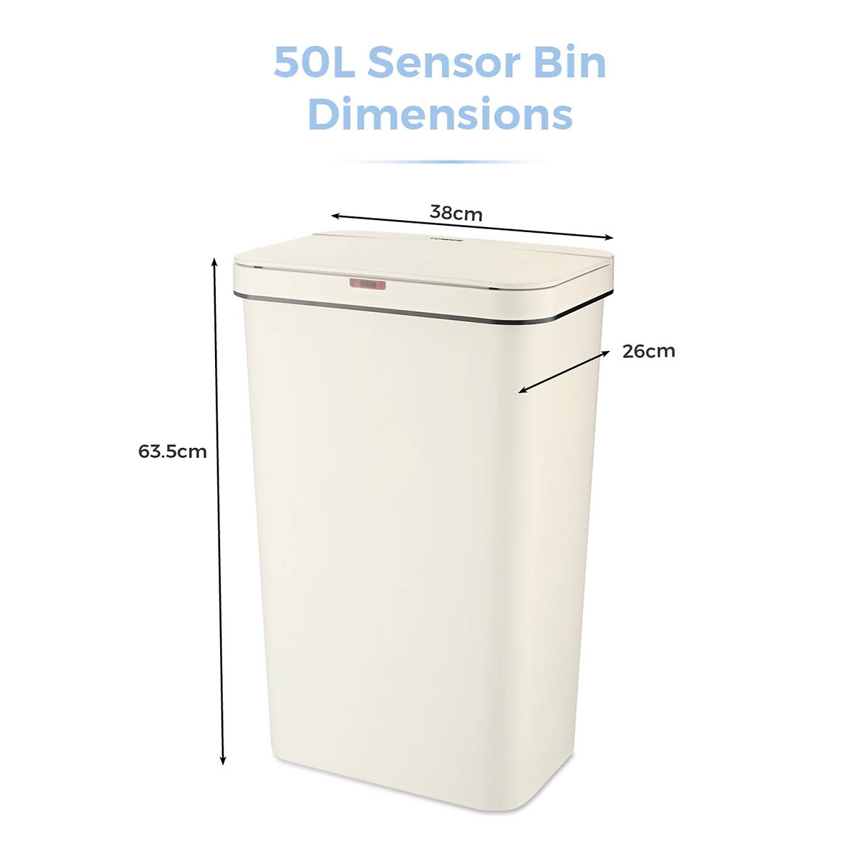 50L Rectangular Sensor Bin cream, TOWER