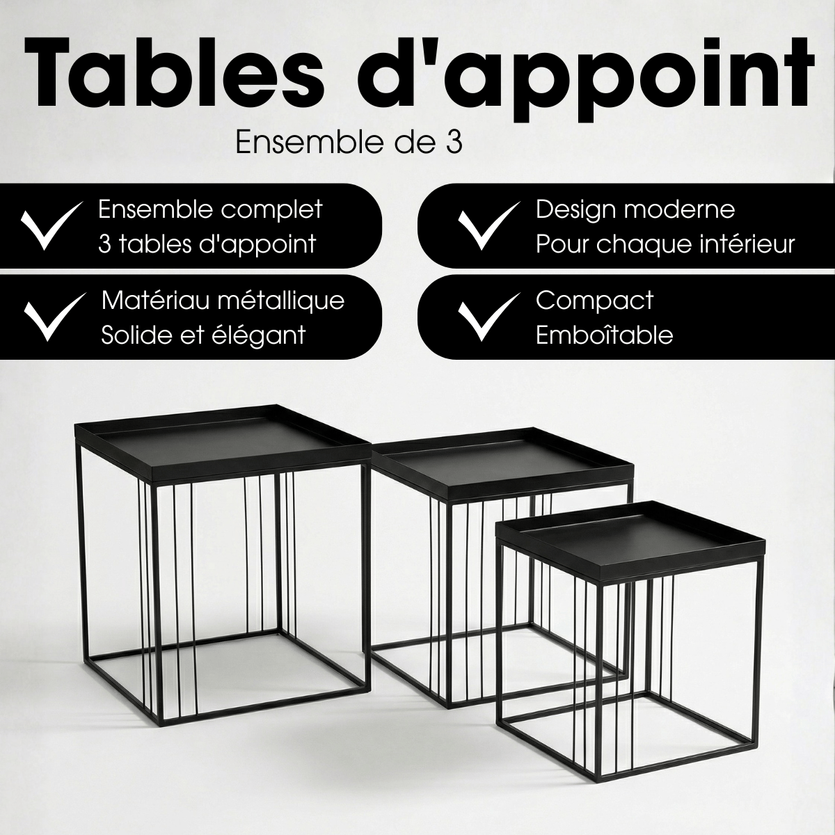 Table d'appoint BETH noir, MICA DECORATIONS
