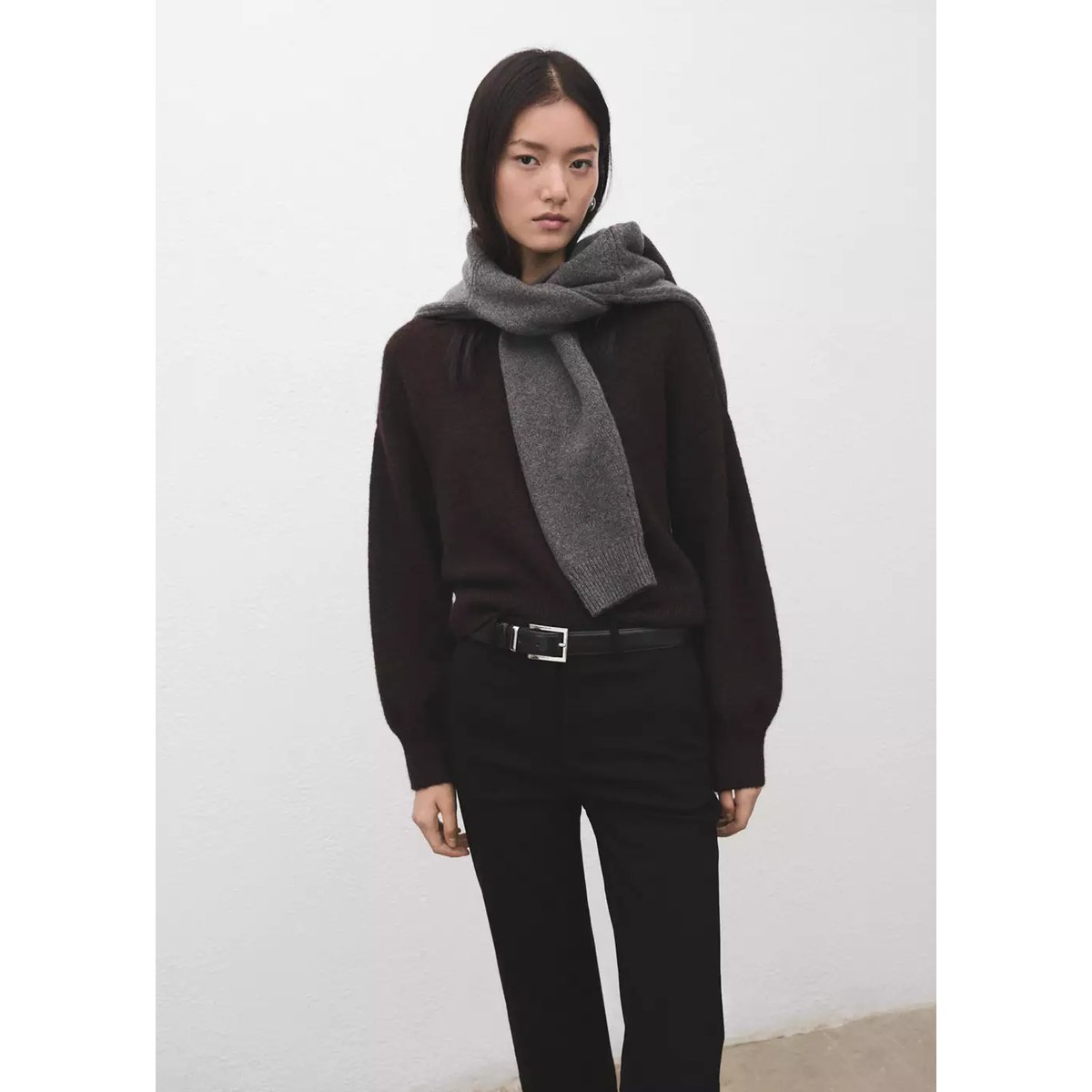 Pantalon droit 7/8 noir, MANGO