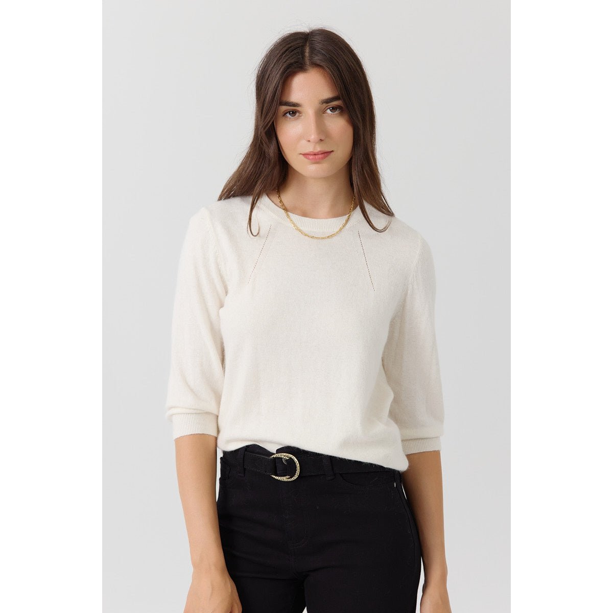Pull coupe courte manches 3/4 col rond BADRA cream, ARTLOVE
