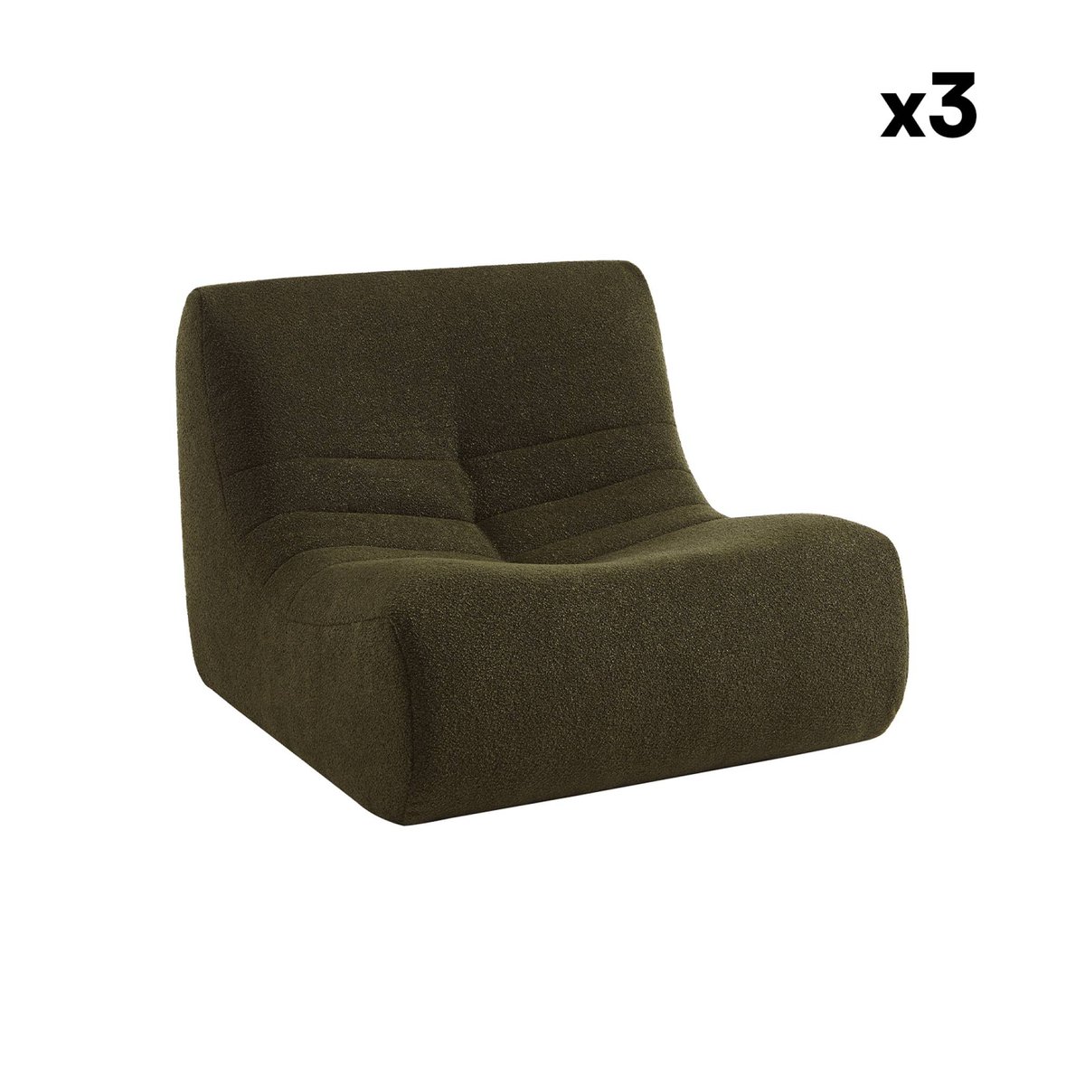 Chauffeuse compressée modulable 1 place bouclette texturée (lot de 3) SOKOL kaki foncé, SWEEEK