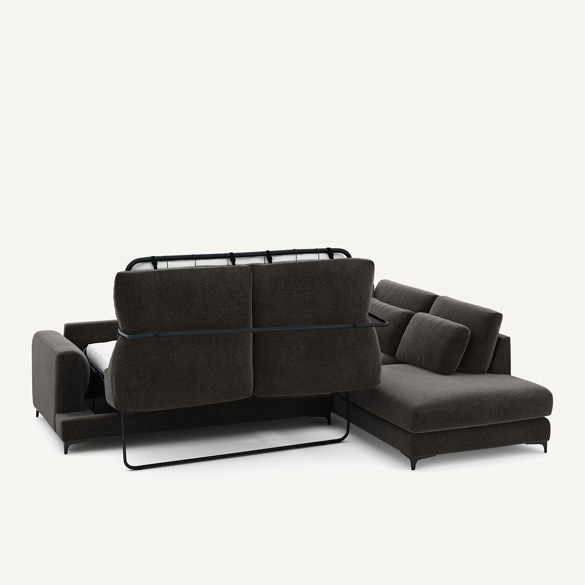 Canapé angle droit convertible, en velours chenille, Marsile basalte, AM.PM
