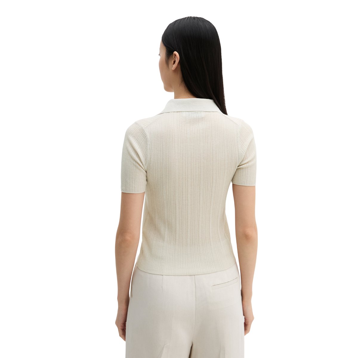 Polo en maille côtelée slim en noble mélange viscose-lin gris clair, MARC O'POLO
