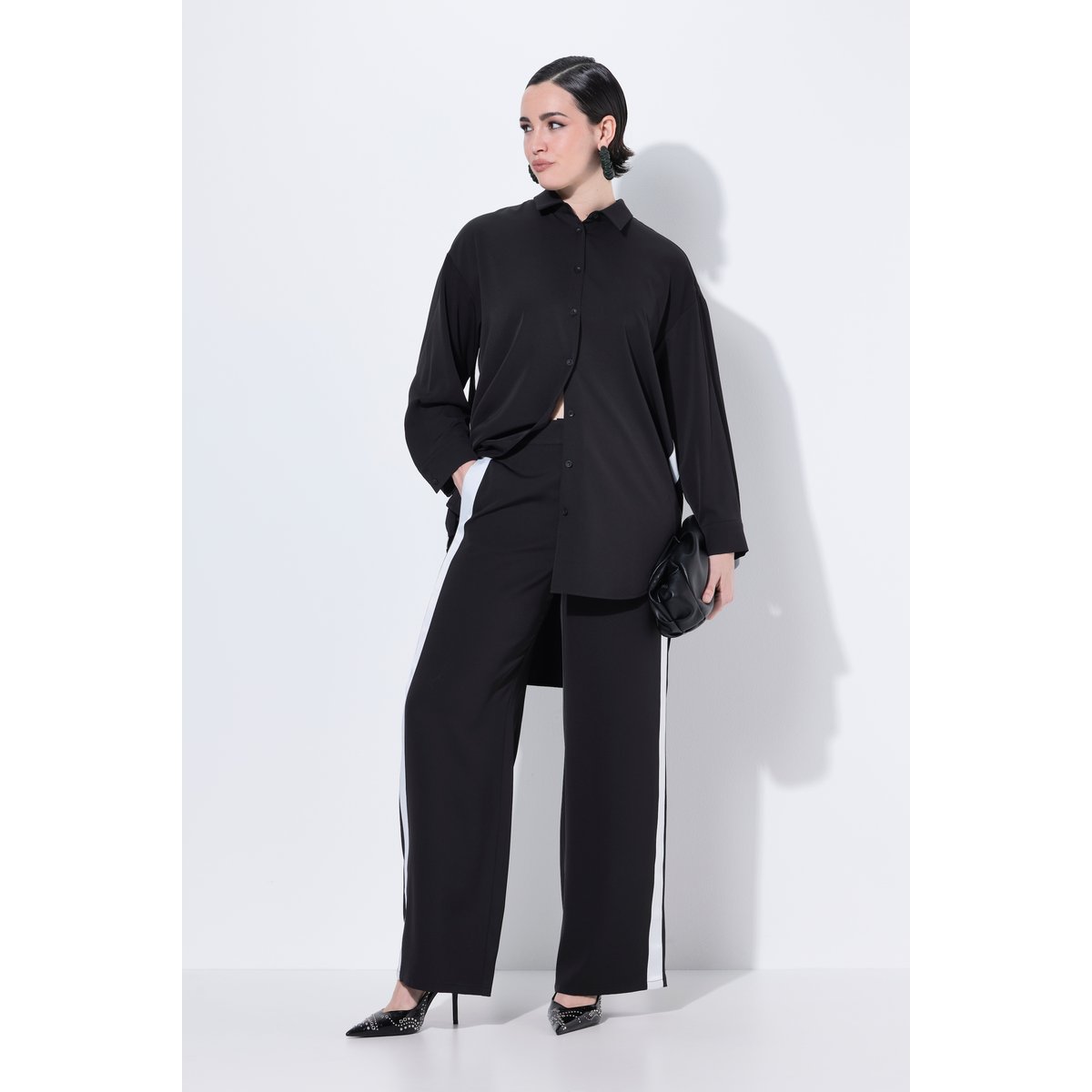 Pantalon Rose jambe large et taille noir, ULLA POPKEN