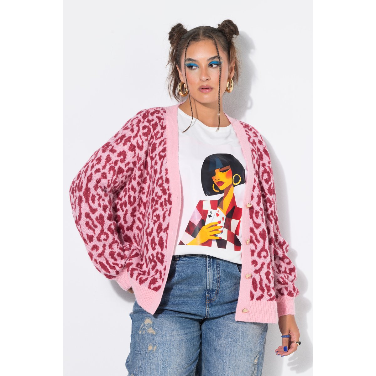 Cardigan oversize, motif léopard coloré rose, STUDIO UNTOLD
