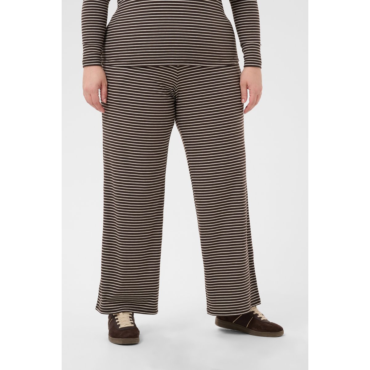 Pantalon Tricoté marrno blanc coffeebean/chalk stripe, KAFFE CURVE