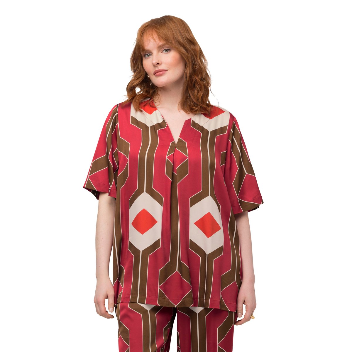 Tunique rétro à col tunisien et rouge, ULLA POPKEN
