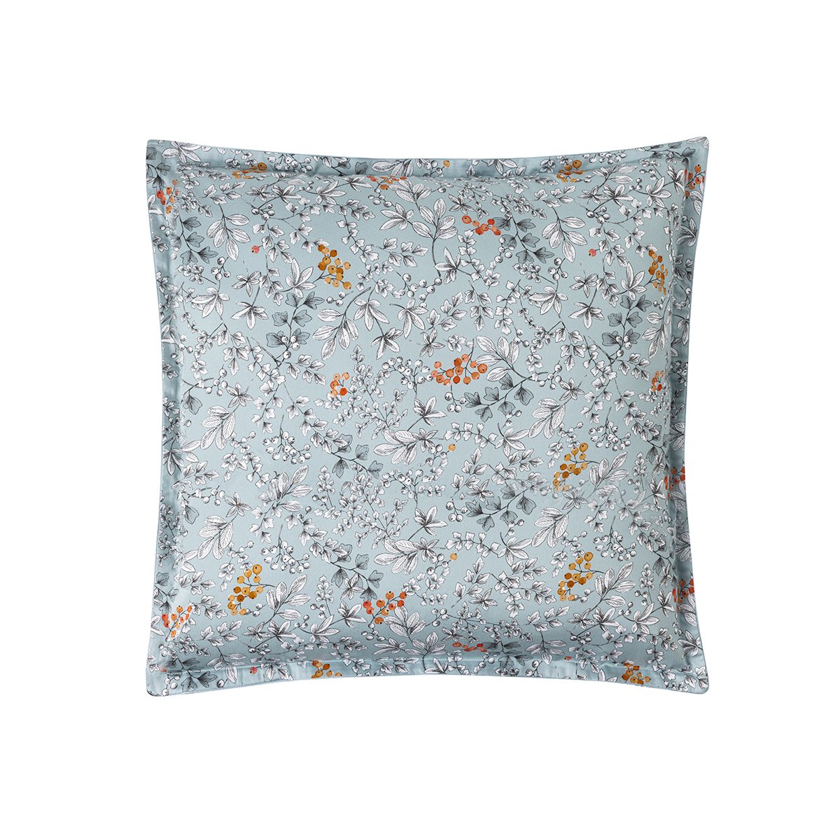 Taie d'oreiller imprimée en satin de coton bio, CUEILLETTE bleu baltique, ALEXANDRE TURPAULT