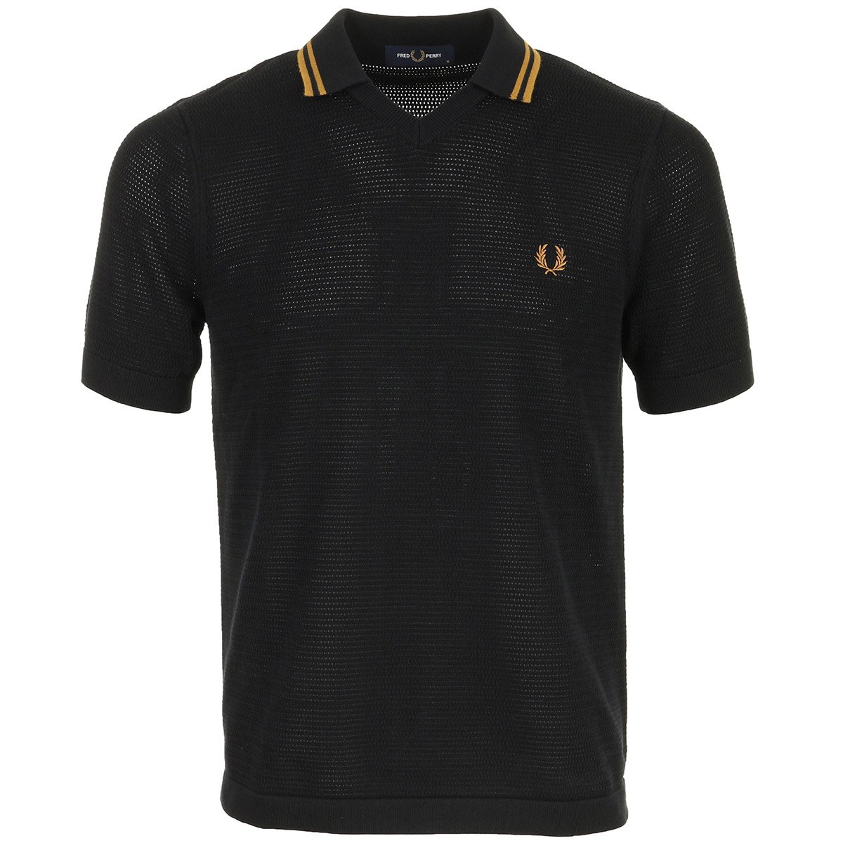 Polo POINTELLE KNITTED SHIRT black, FRED PERRY