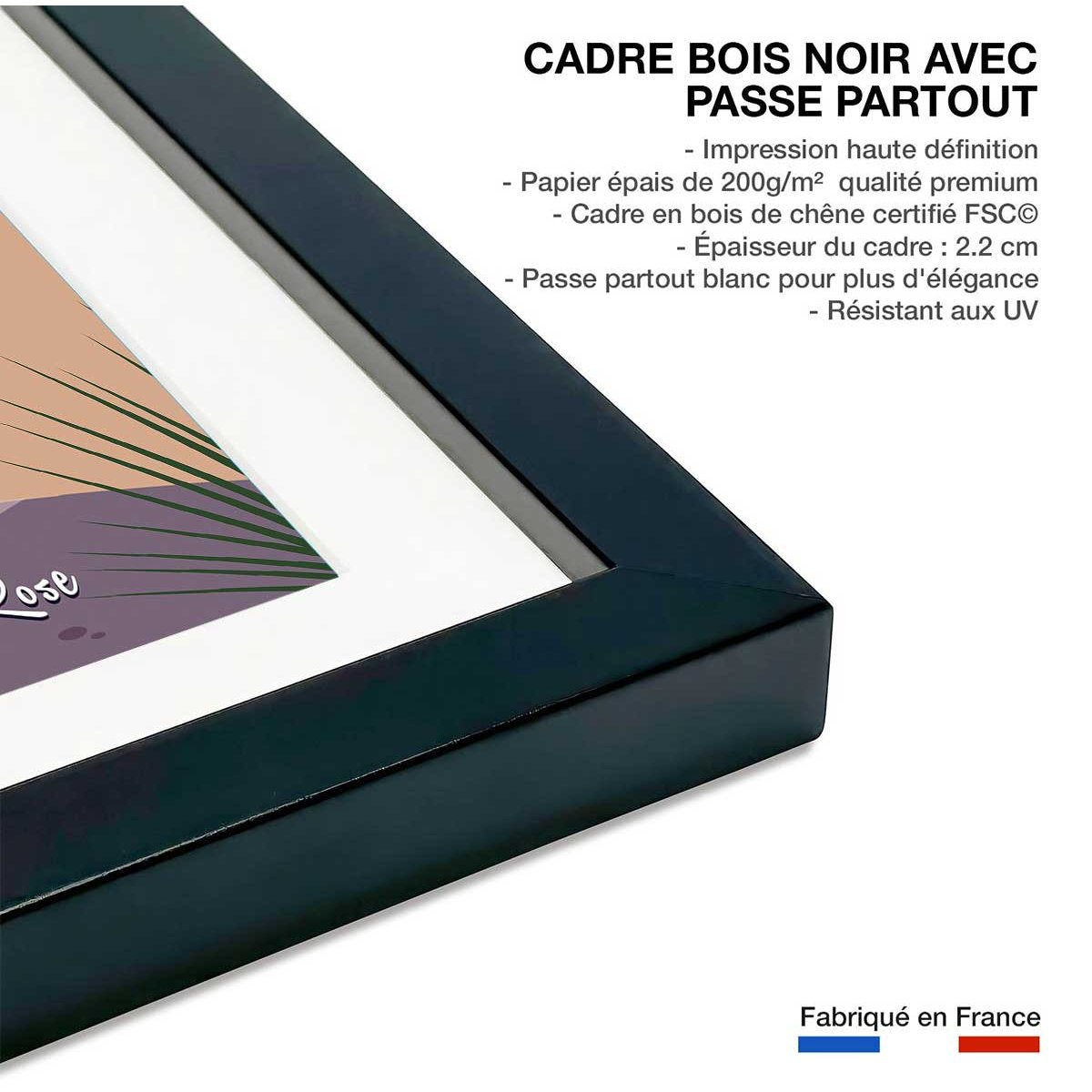 Affiche Perros Guirec affiche + cadre en bois - noir, HEXOA