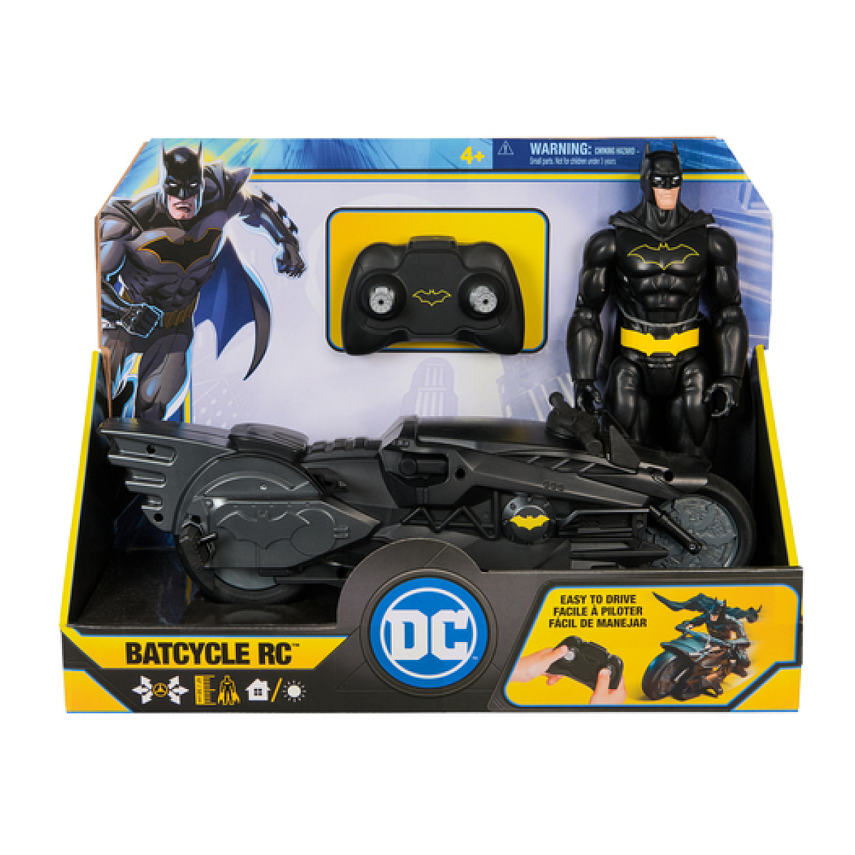 Pack Batcycle Radiocommande + Figurine Batman 30 CM couleur unique, SPINMASTER