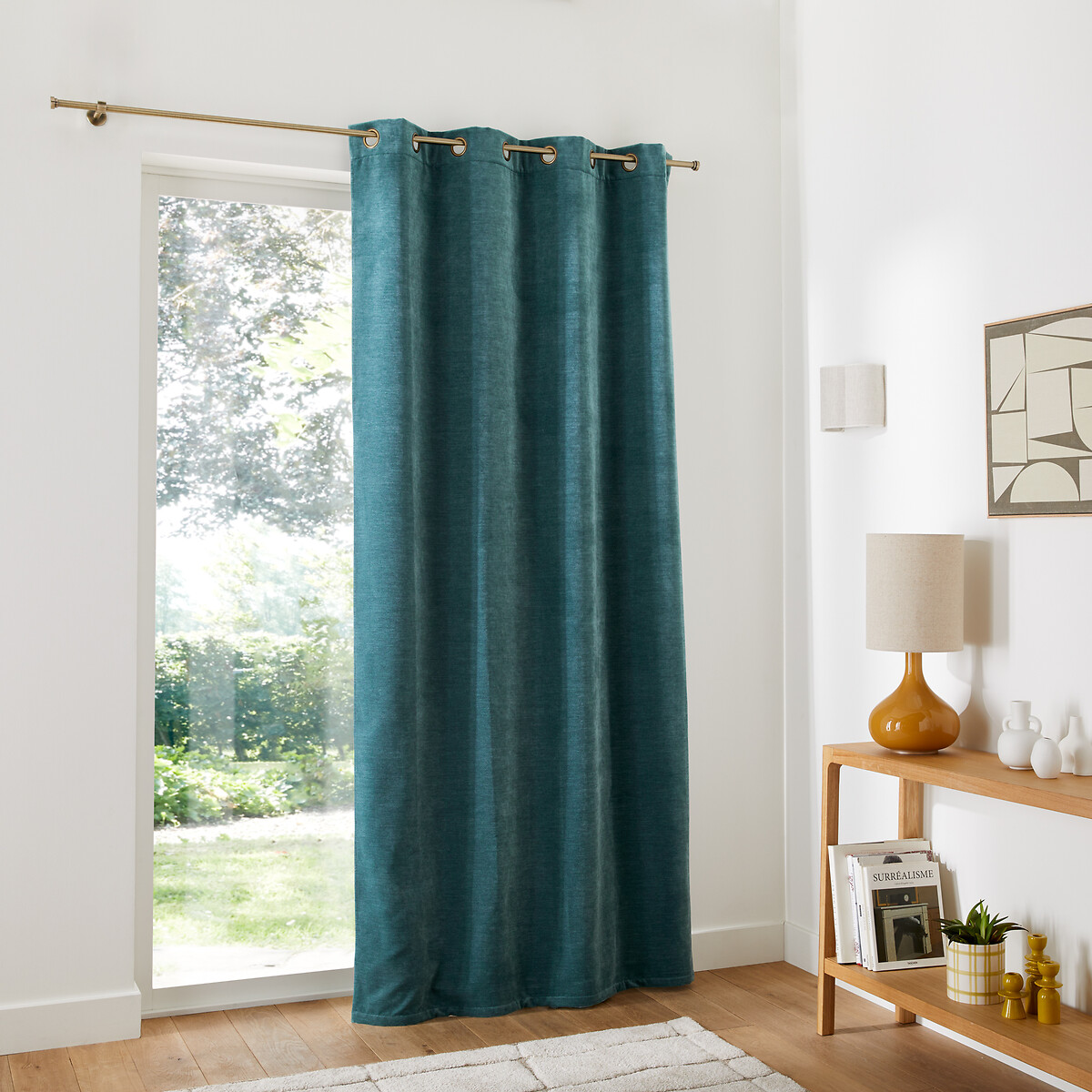 Calda Curtain in Velvet Look Chenille with Eyelets peacock blue, LA REDOUTE INTERIEURS