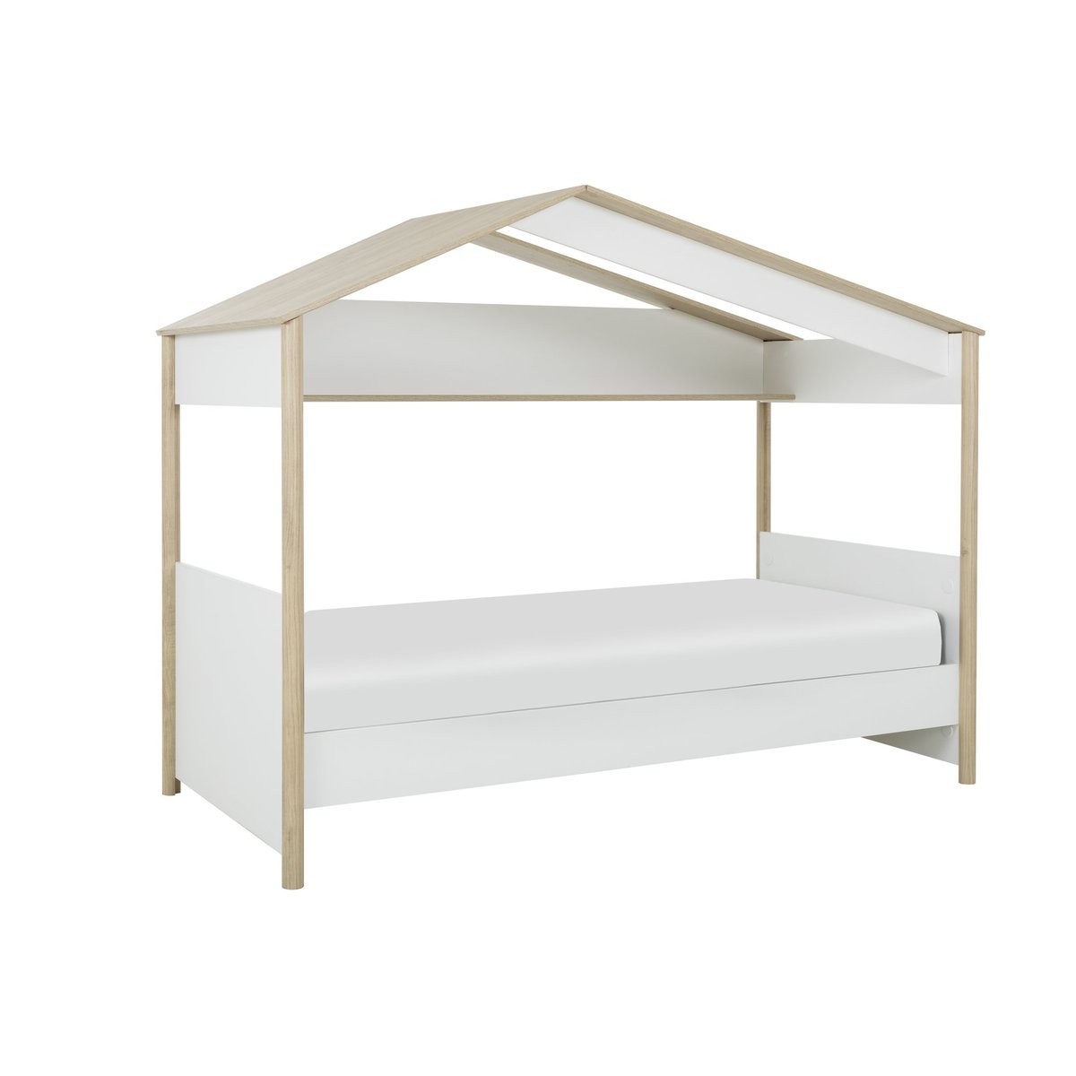 Lit cabane avec tablette MATIS blanc/bois, GAMI