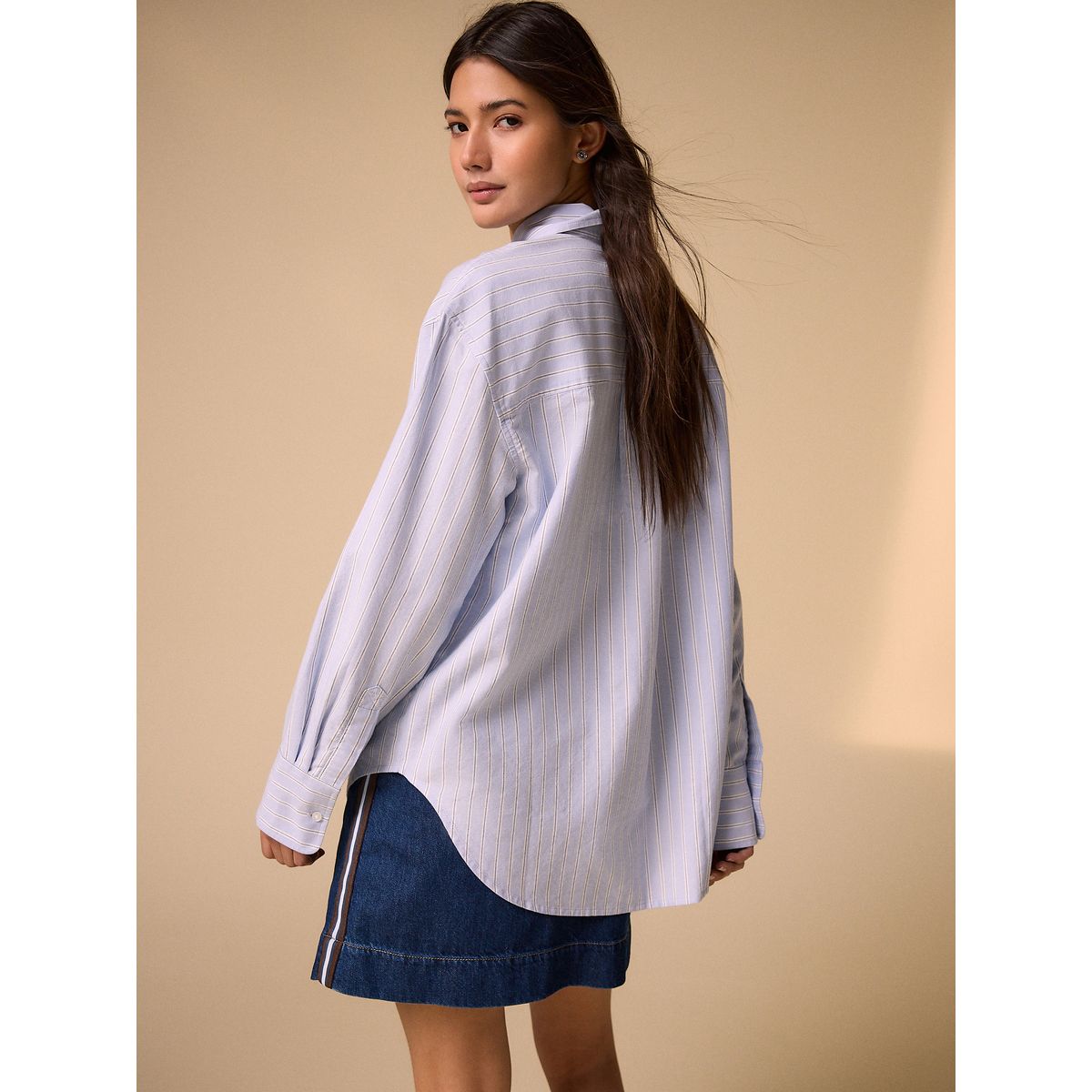 Chemise décontractée manches longues en coton rayé bleu/blanc, NEXT