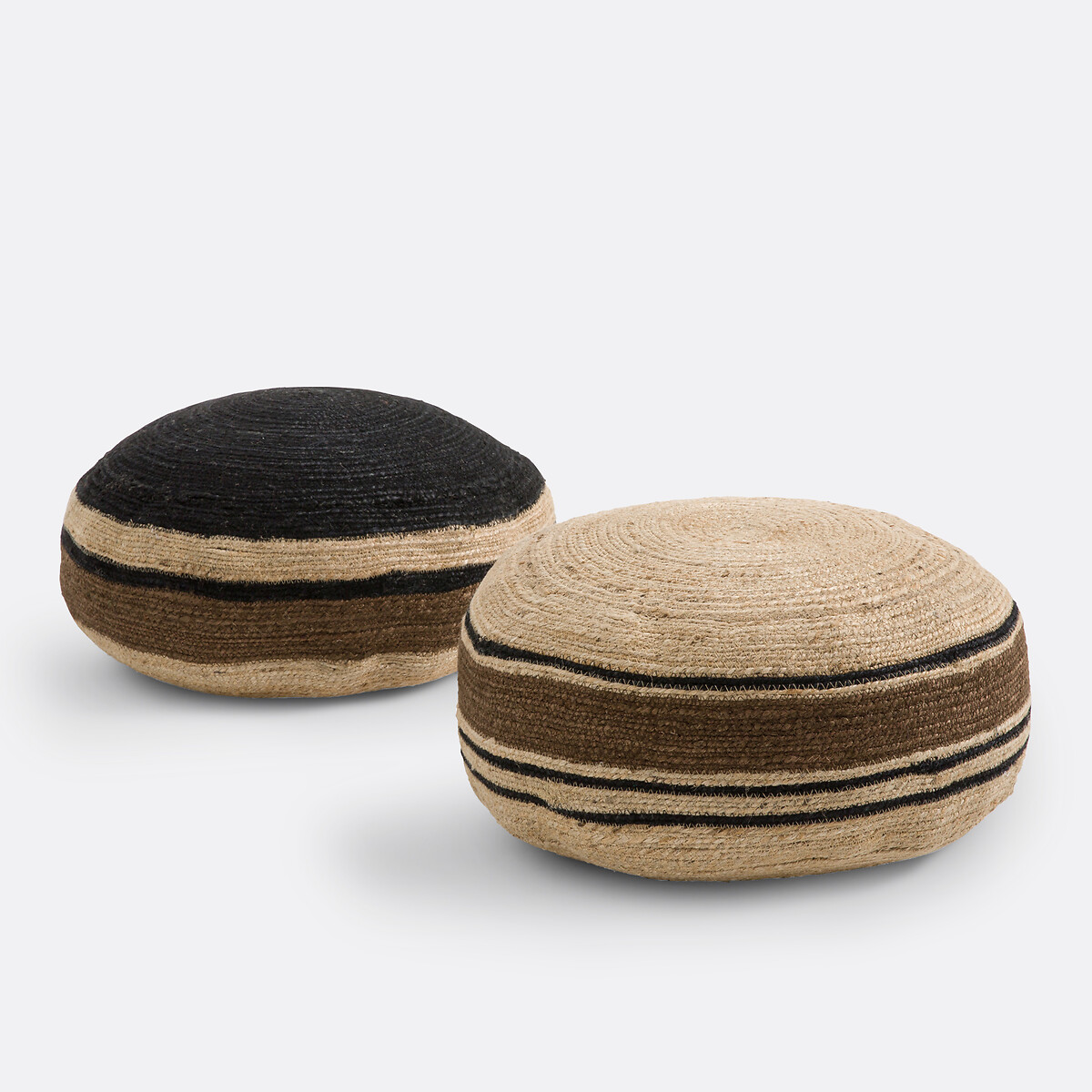 Poef in gevlochten jute, Tahani naturel/zwart, LA REDOUTE INTERIEURS