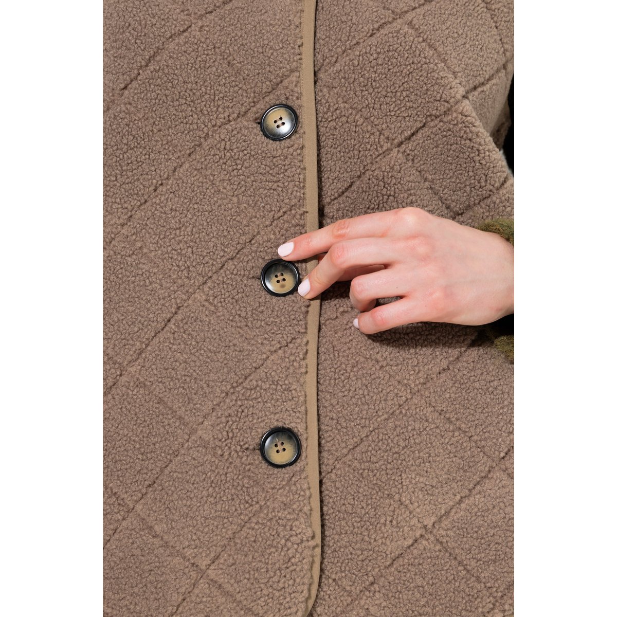 Gilet en polaire bouclée, motif losanges taupe, ULLA POPKEN