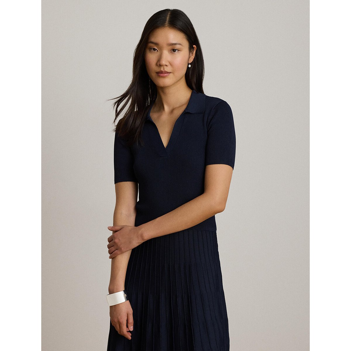 Robe au genou à manches courtes marine, LAUREN RALPH LAUREN