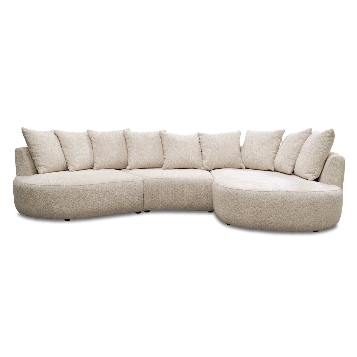Canapé d'angle fixe 6 places en tissu bouclette, CALYPSO blanc, BOBOCHIC