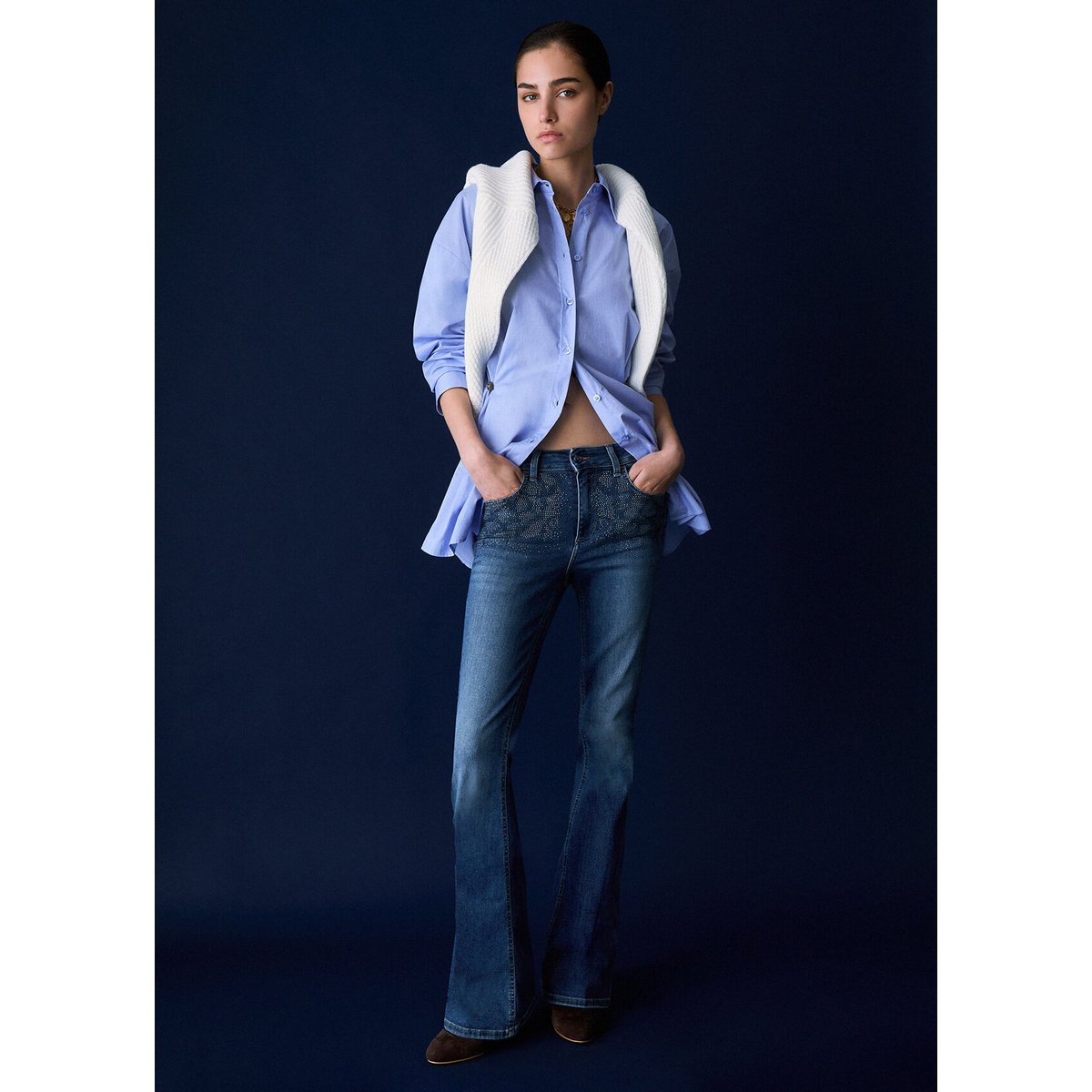 Jeans bootcut avec strass denim bleu, LIU JO