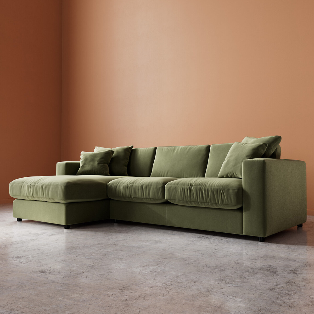 Althaea Crushed Velvet Corner Chaise Sofa moss , SWOON