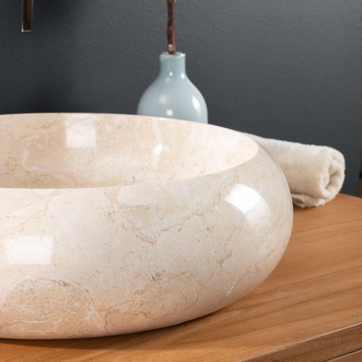 Vasque en marbre ronde à poser VENISE crème, WANDA COLLECTION