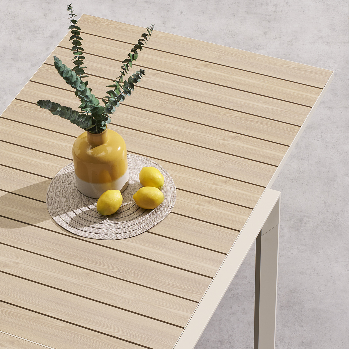 Table de jardin extensible 10 places en aluminium effet bois ÉVASION lin et argile, HESPERIDE