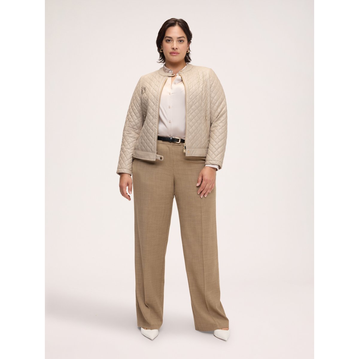 Veste biker matelassée à losanges beige, FIORELLA RUBINO