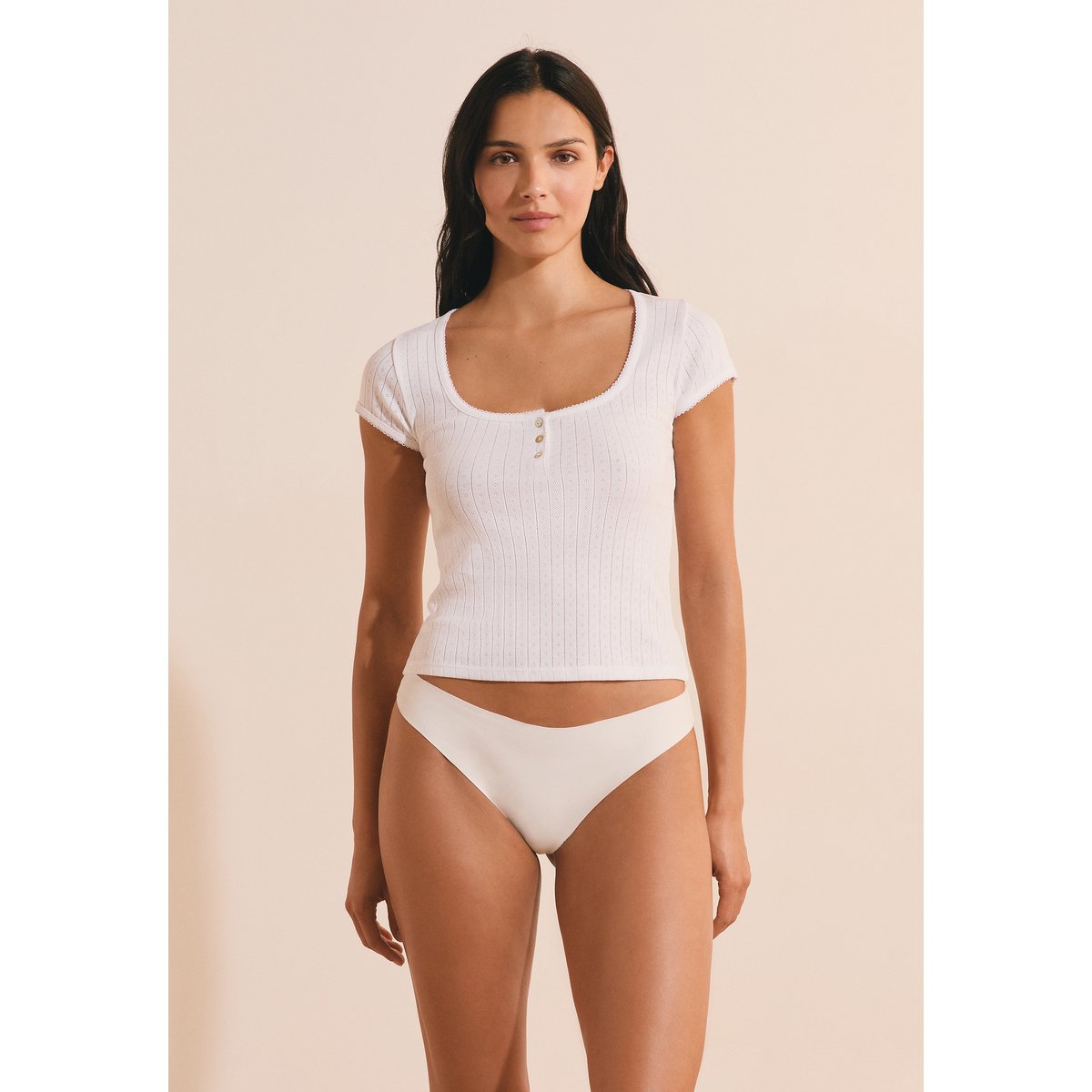 Tanga en coton sans coutures INVISIBLE W25 blanc, ETAM
