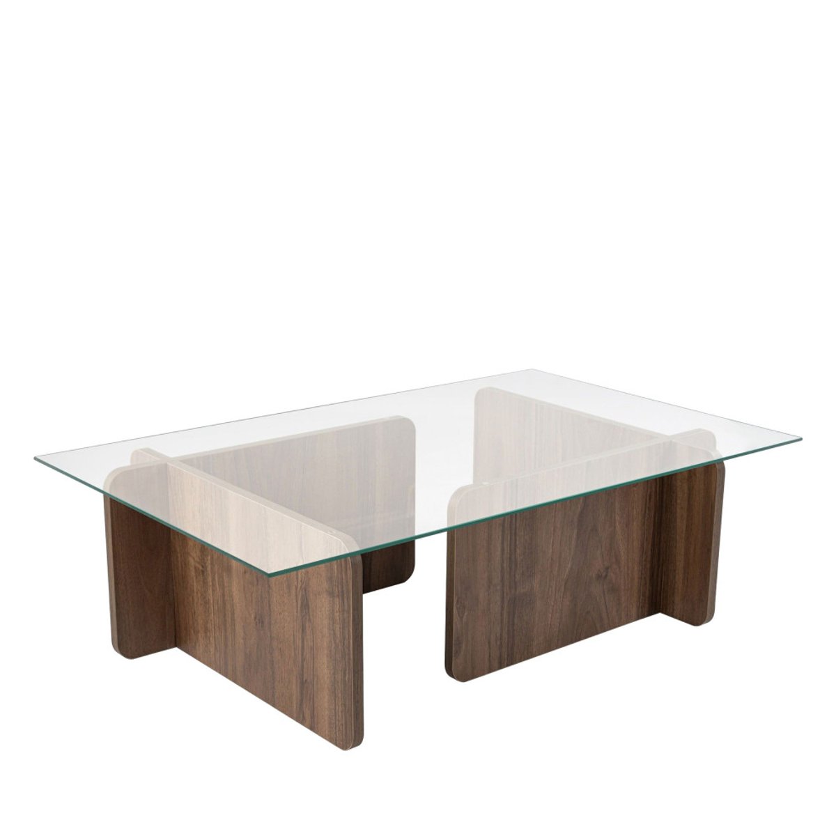 Table basse en verre trempé et bois- CUBIX bois foncé, DRAWER